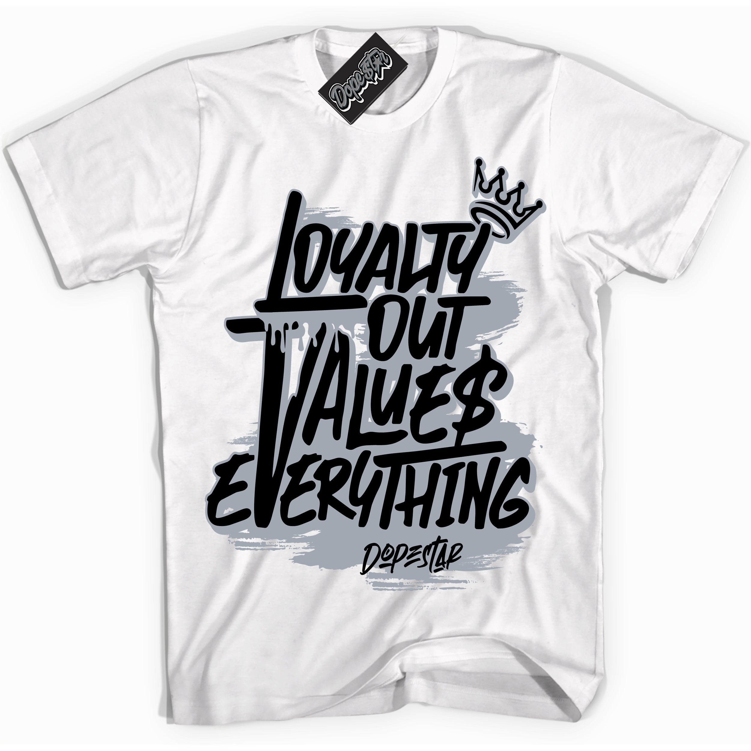 Cool White Shirt with “ Loyalty Out Values Everything” design that perfectly matches The Kaws x Sky High Farm 1s Sneakers.
