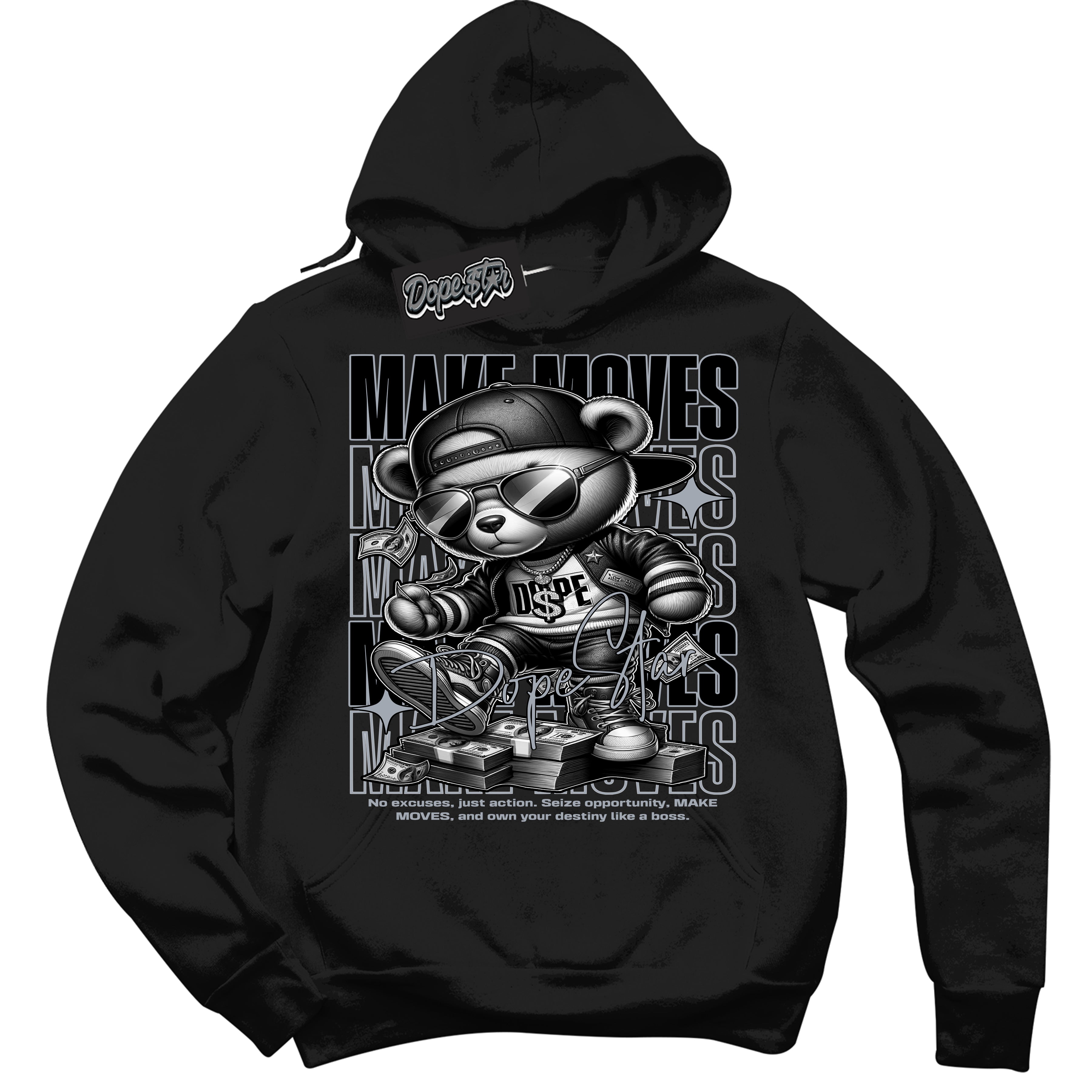 Cool Black Hoodie with “ Makin Moves ”  design that Perfectly Matches The KAWS X Sky High Farm 1s Sneakers.