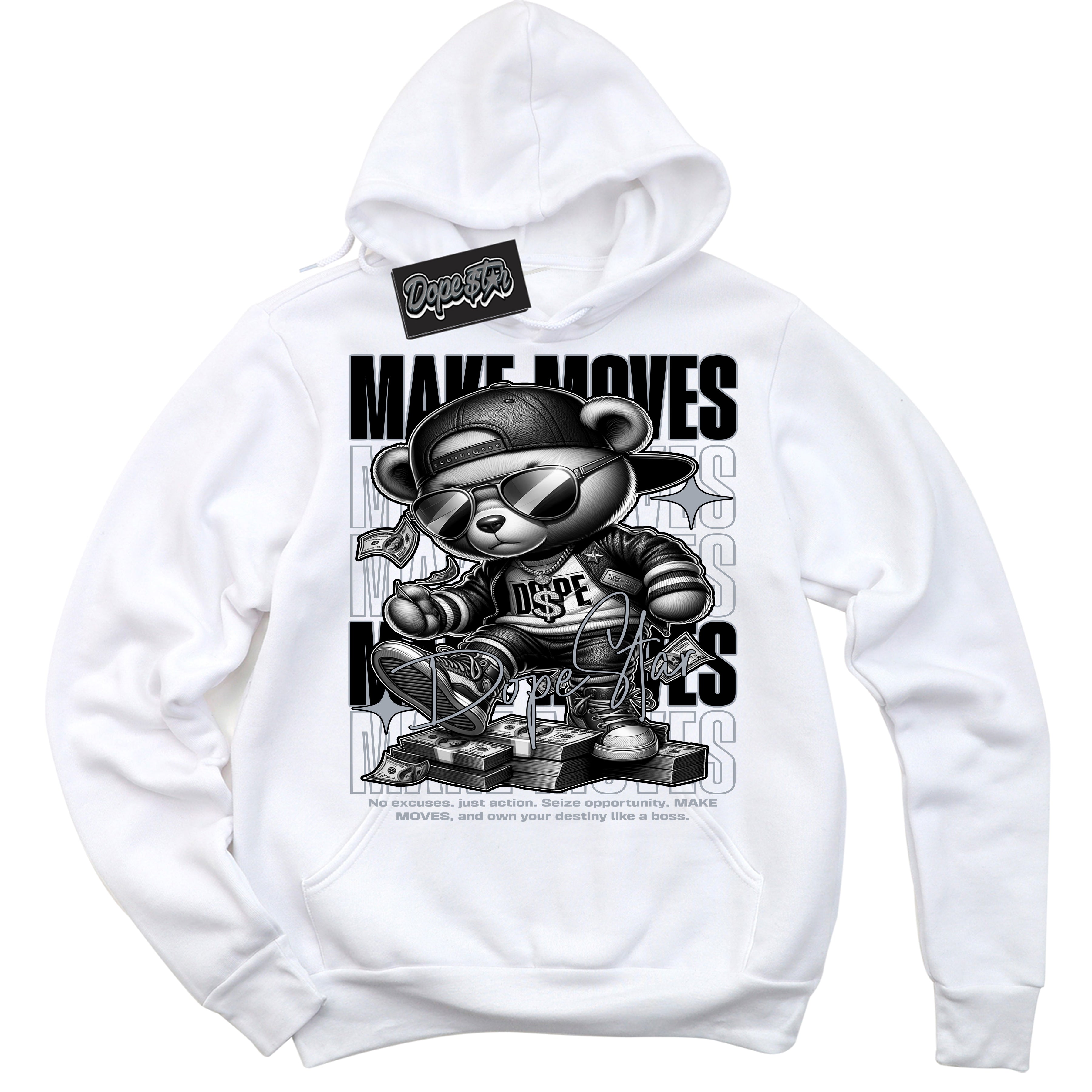 Cool White Hoodie with “ Makin Moves ”  design that Perfectly Matches The KAWS X Sky High Farm 1s Sneakers.