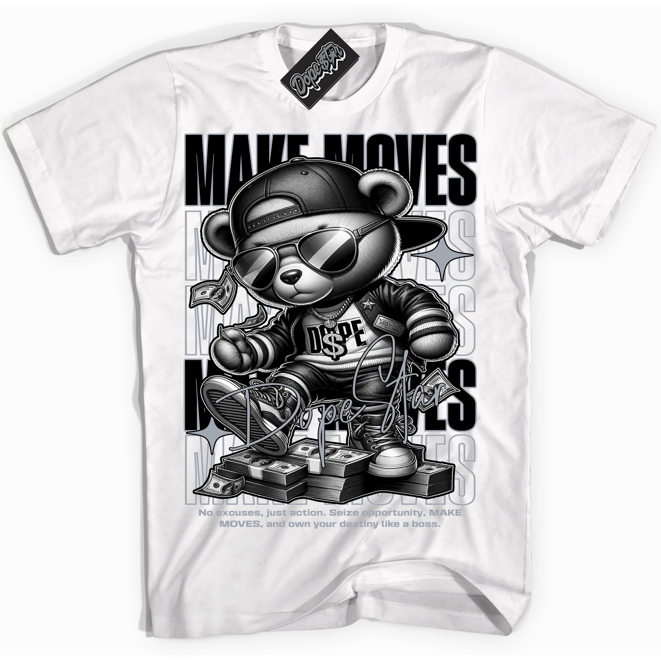 Cool White Shirt with “ Makin Moves” design that perfectly matches The KAWS X Sky High Farm 1s Sneakers.