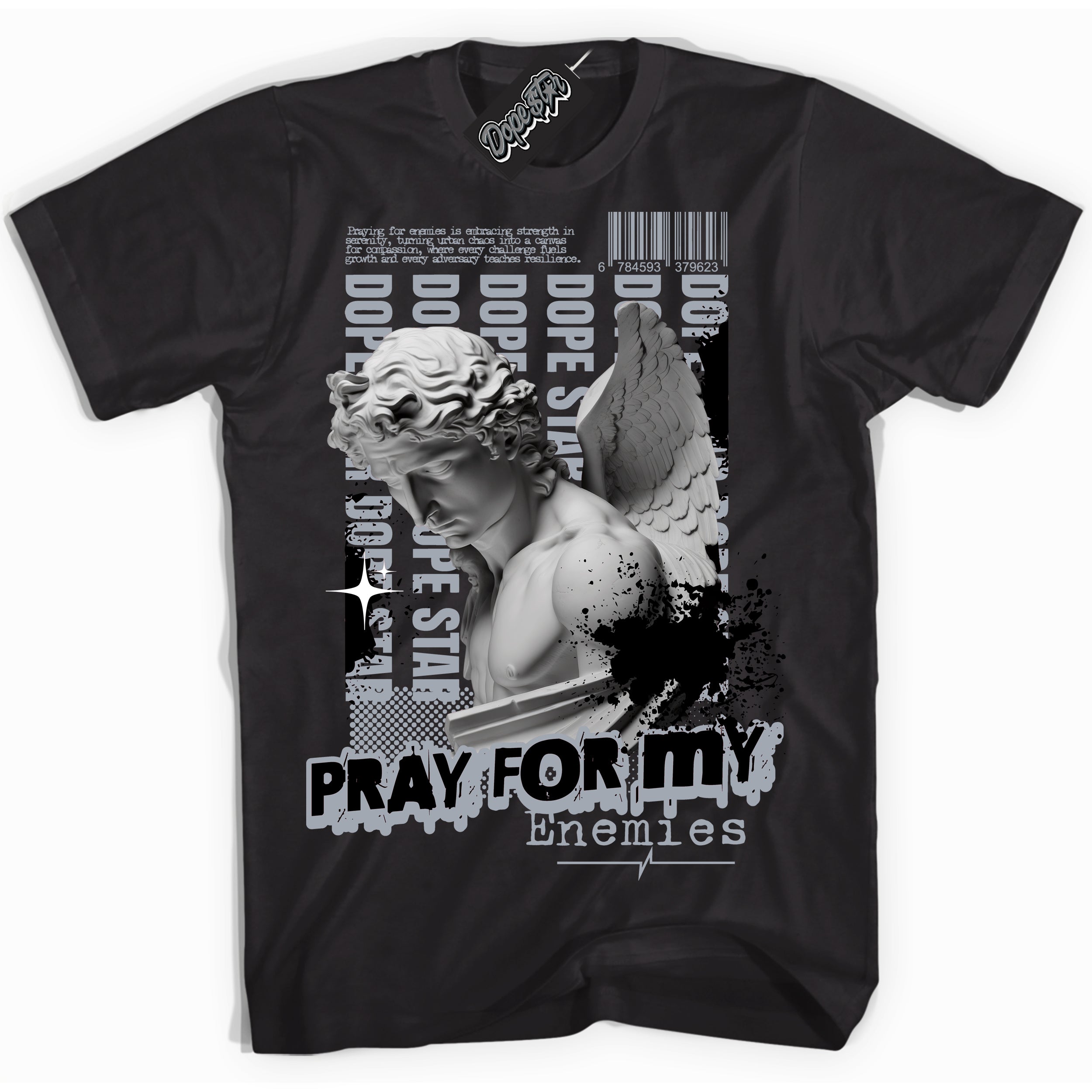 Cool Black Shirt with “ Pray Enemies” design that perfectly matches The KAWS X Sky High Farm Sneakers.