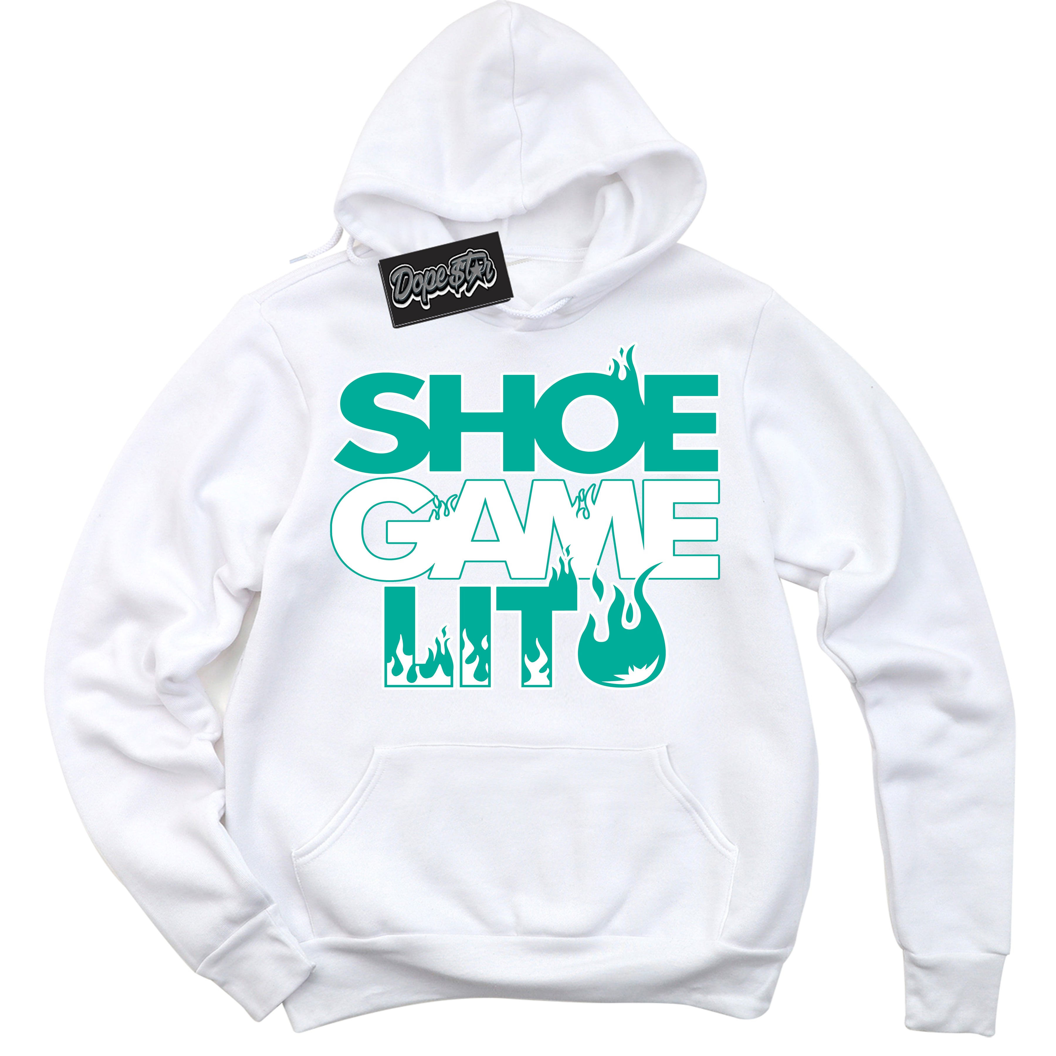 Cool White Hoodie with “ Shoe Game Lit '' design that Perfectly Matches  Clear Jade 1s Sneakers.