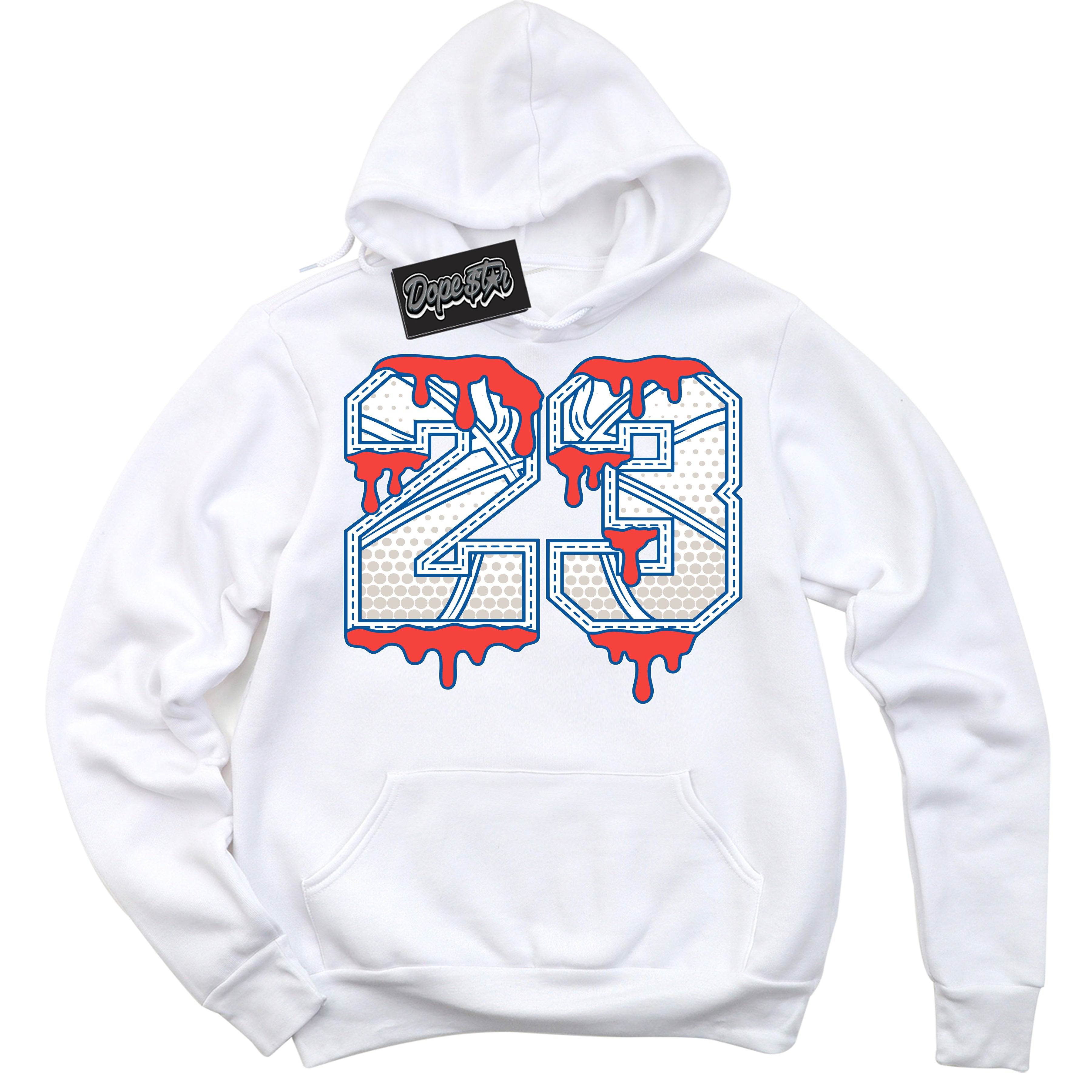 Cool White Hoodie with “ 23 Ball '' design that Perfectly Matches  Ultramarine 180s Sneakers.