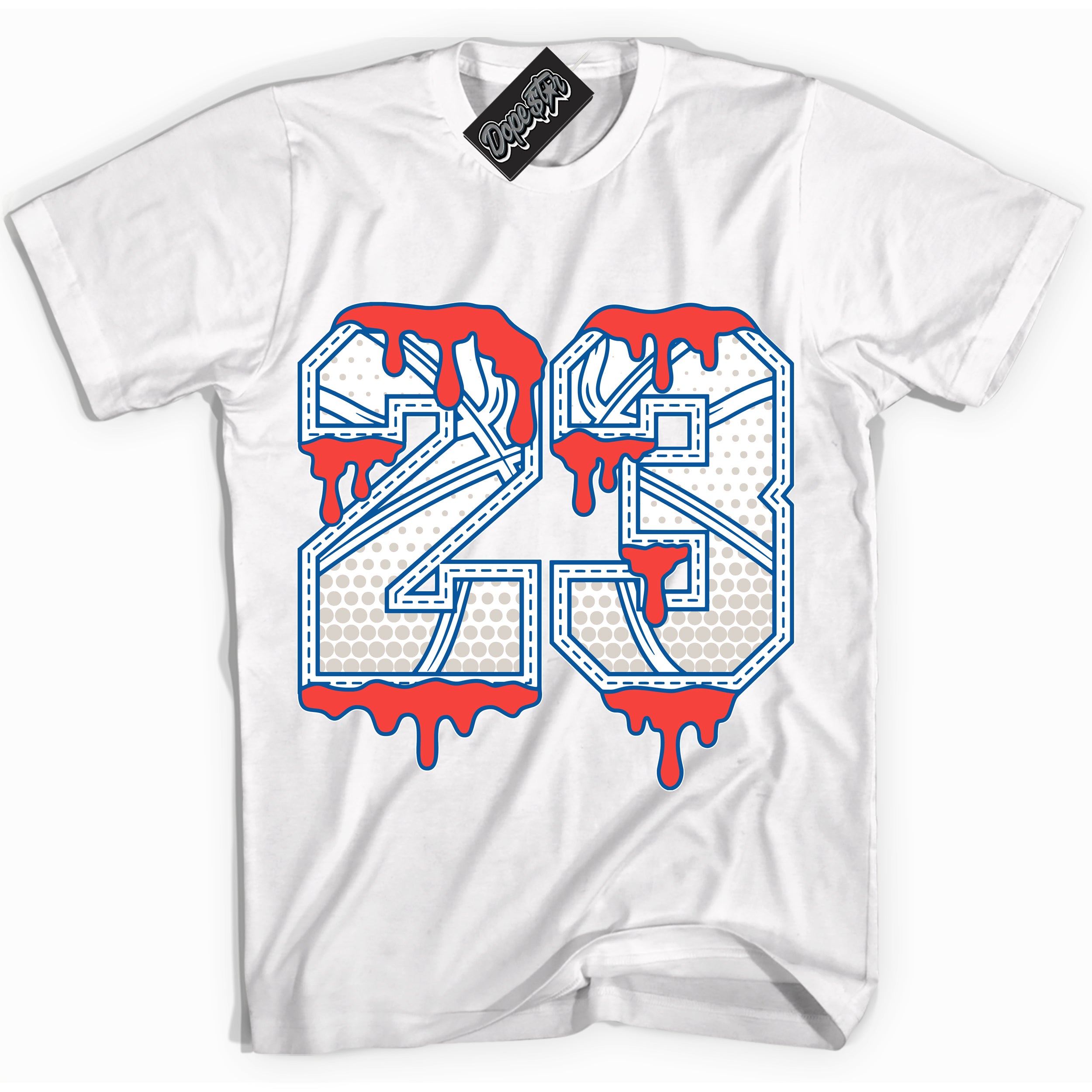 Cool White Shirt with “ 23 Ball ” design that perfectly matches Ultramarine 180s Sneakers.