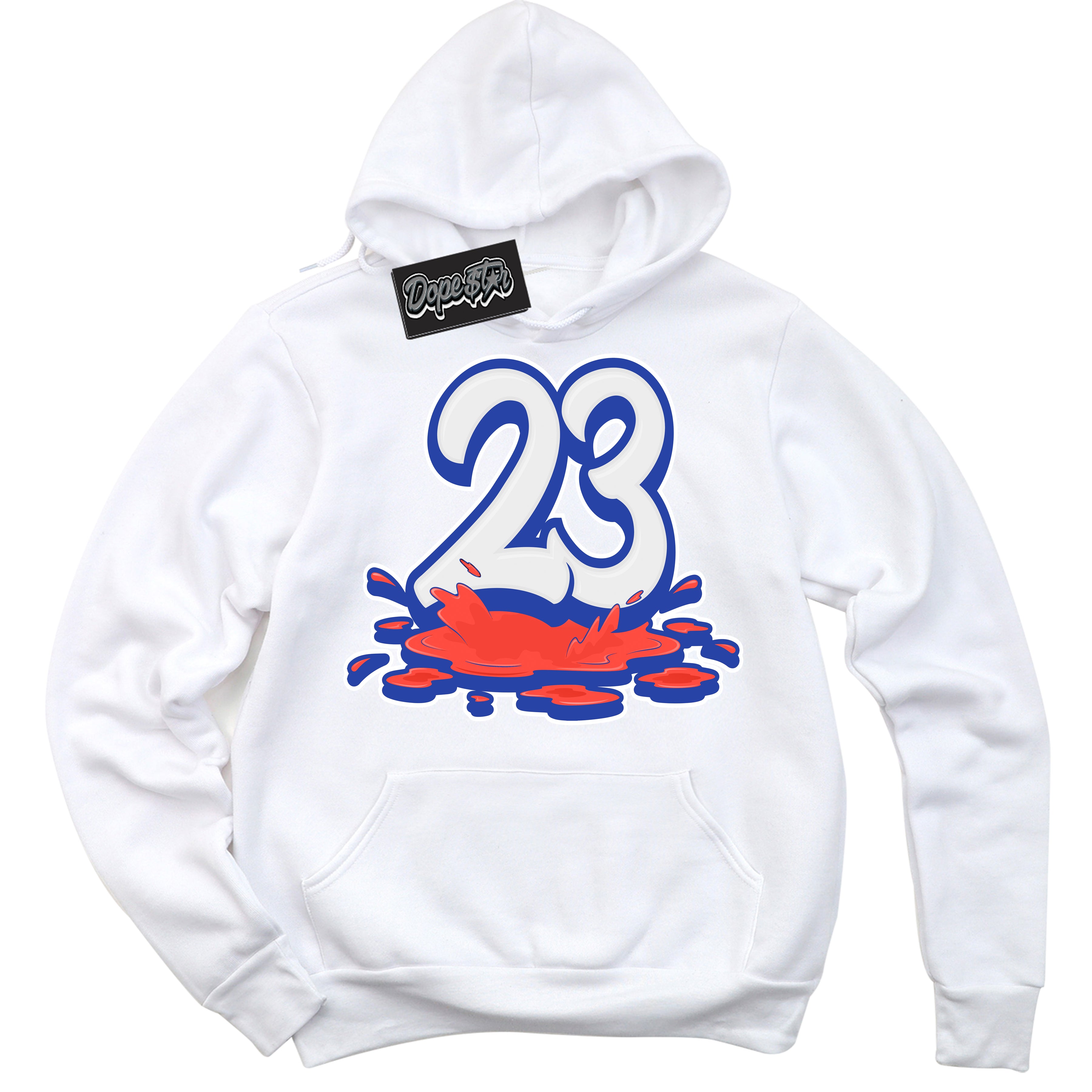 Cool White Hoodie with “ 23 Melting '' design that Perfectly Matches  Ultramarine 180s Sneakers.