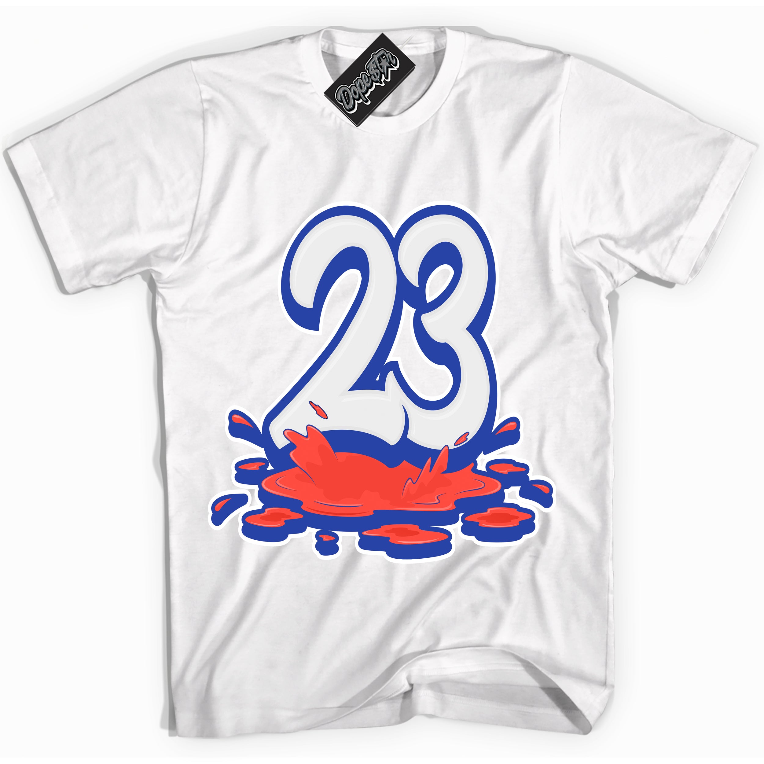 Cool White Shirt with “ 23 Melting ” design that perfectly matches Ultramarine 180s Sneakers.