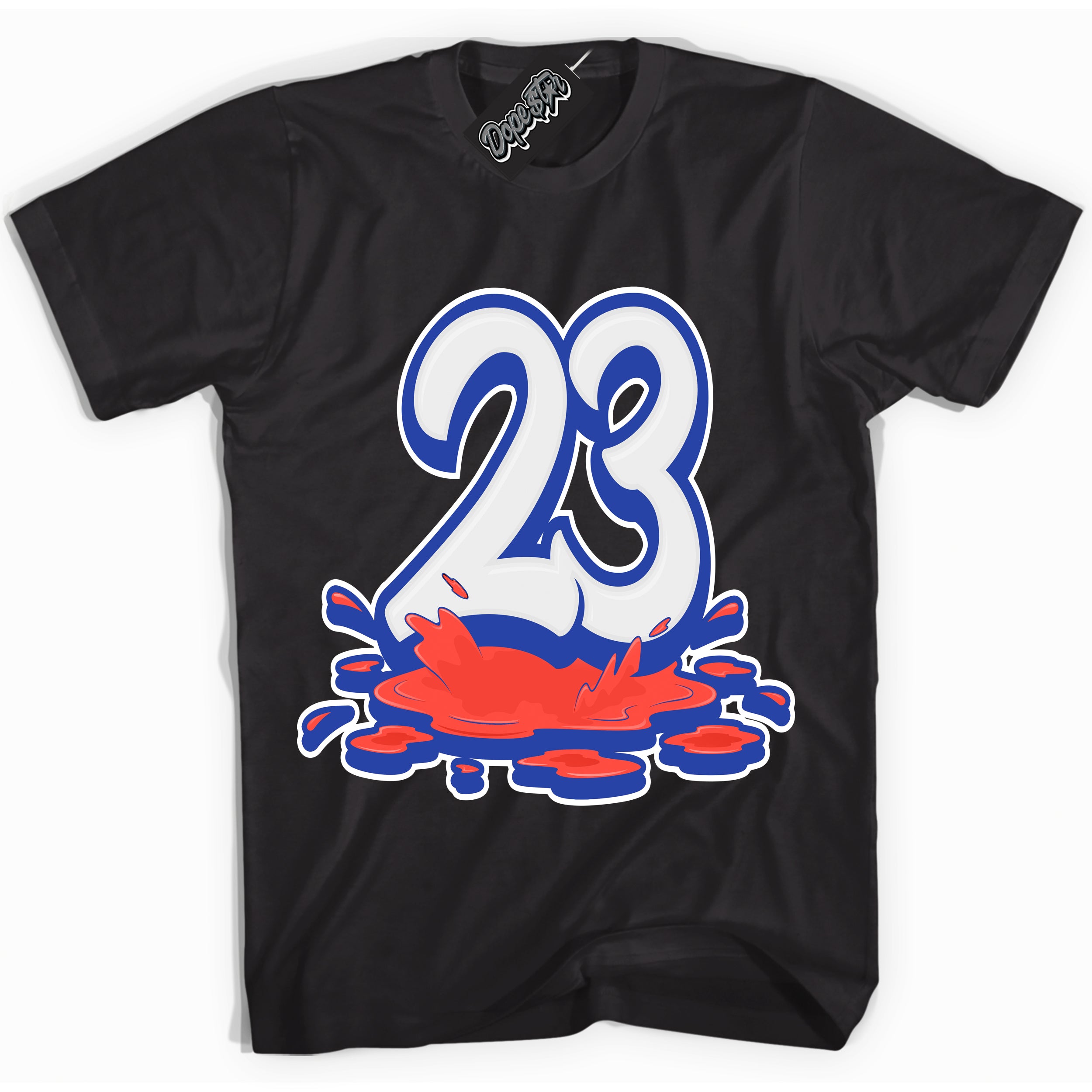 Cool Black Shirt with “ 23 Melting ” design that perfectly matches Ultramarine 180s Sneakers.