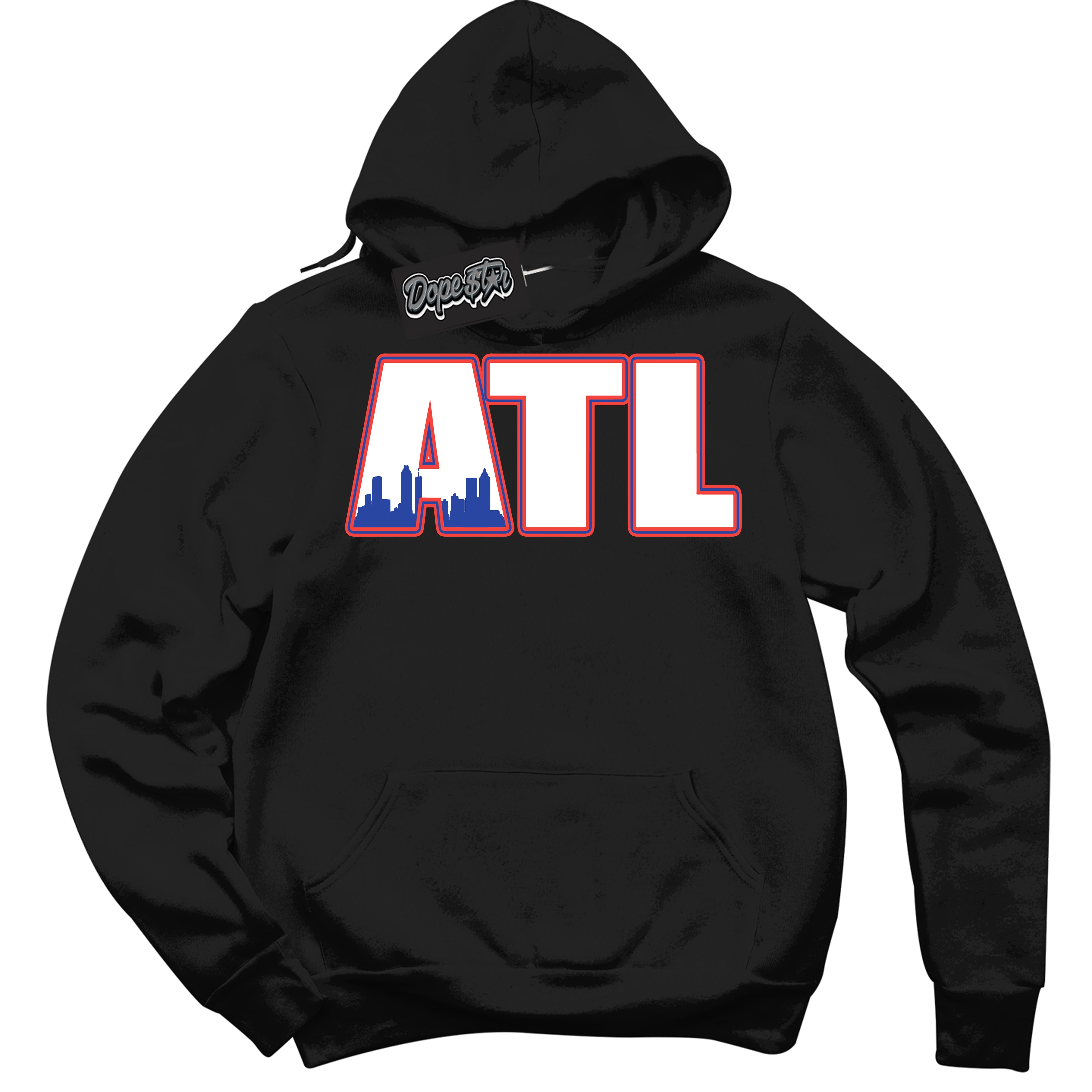 Cool Black Hoodie with “ Atlanta '' design that Perfectly Matches  Ultramarine 180s Sneakers.