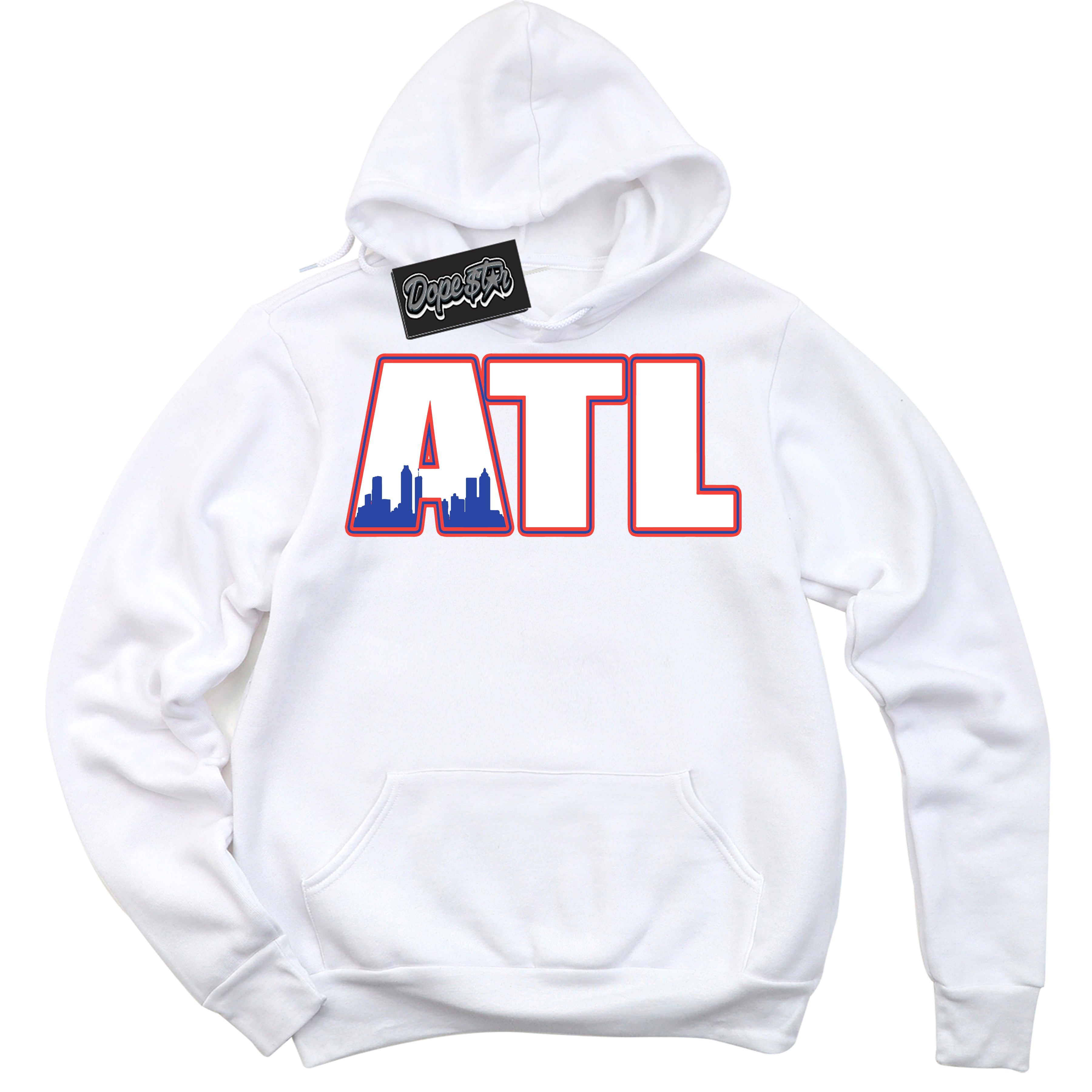 Cool White Hoodie with “ Atlanta '' design that Perfectly Matches  Ultramarine 180s Sneakers.