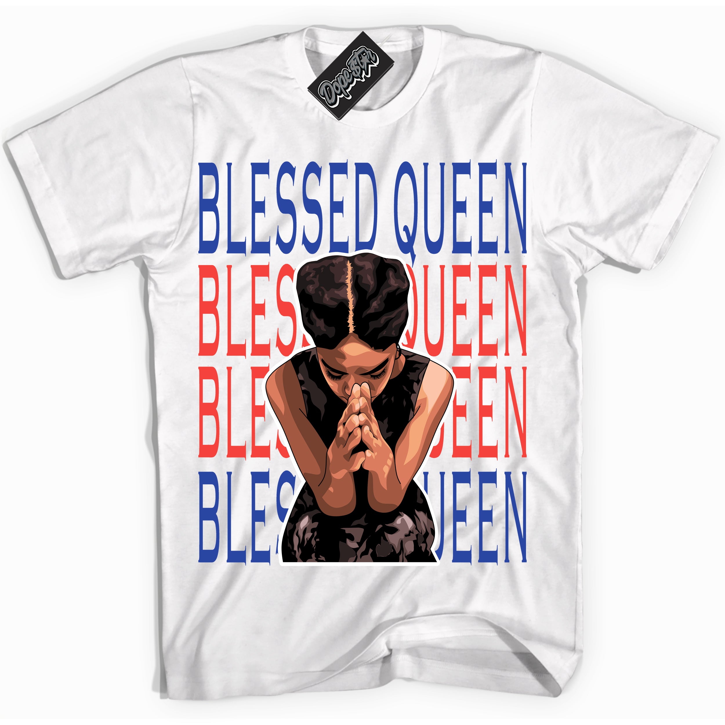 Cool White Shirt with “ Blessed Queen ” design that perfectly matches Ultramarine 180s Sneakers.