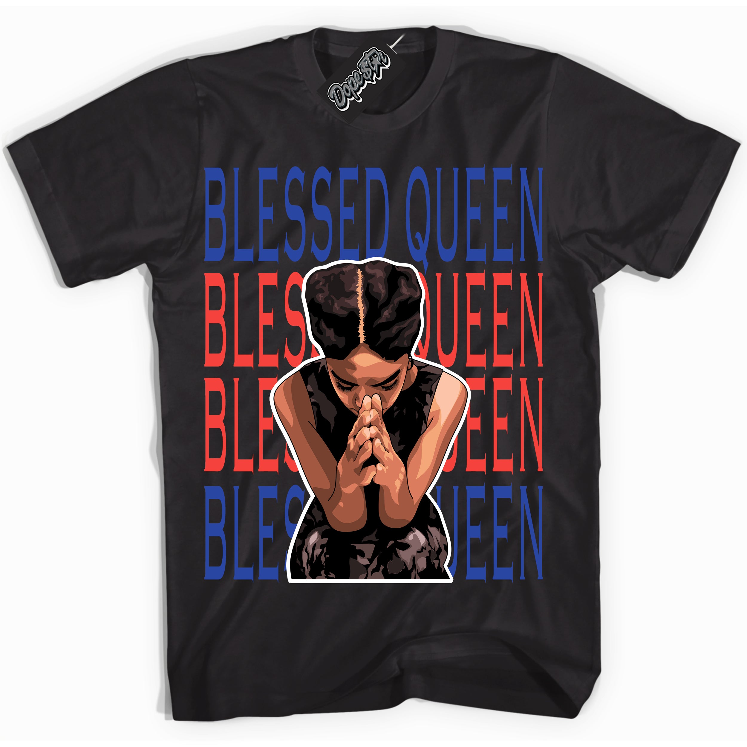 Cool Black Shirt with “ Blessed Queen ” design that perfectly matches Ultramarine 180s Sneakers.