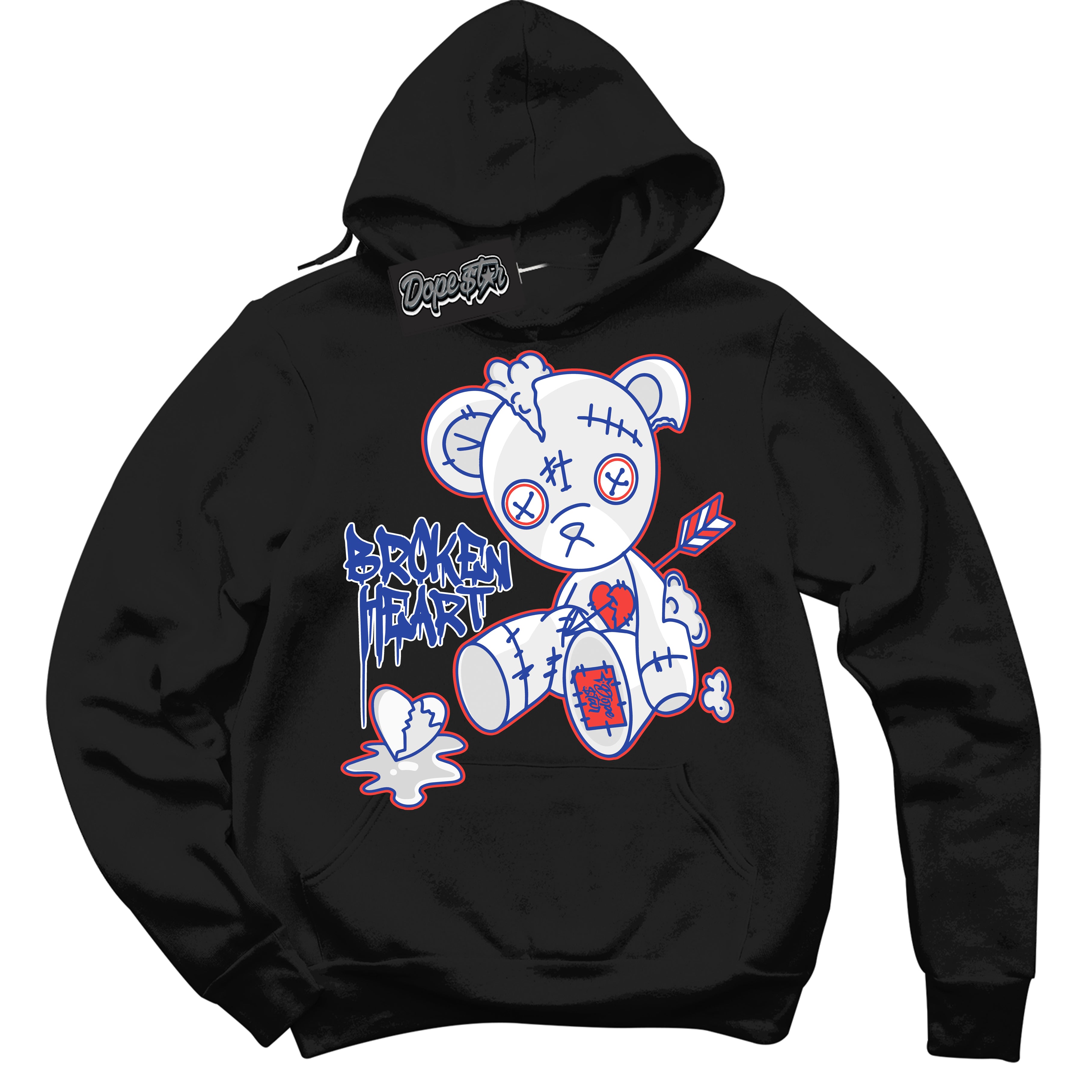 Cool Black Hoodie with “ Broken Heart Bear '' design that Perfectly Matches  Ultramarine 180s Sneakers.