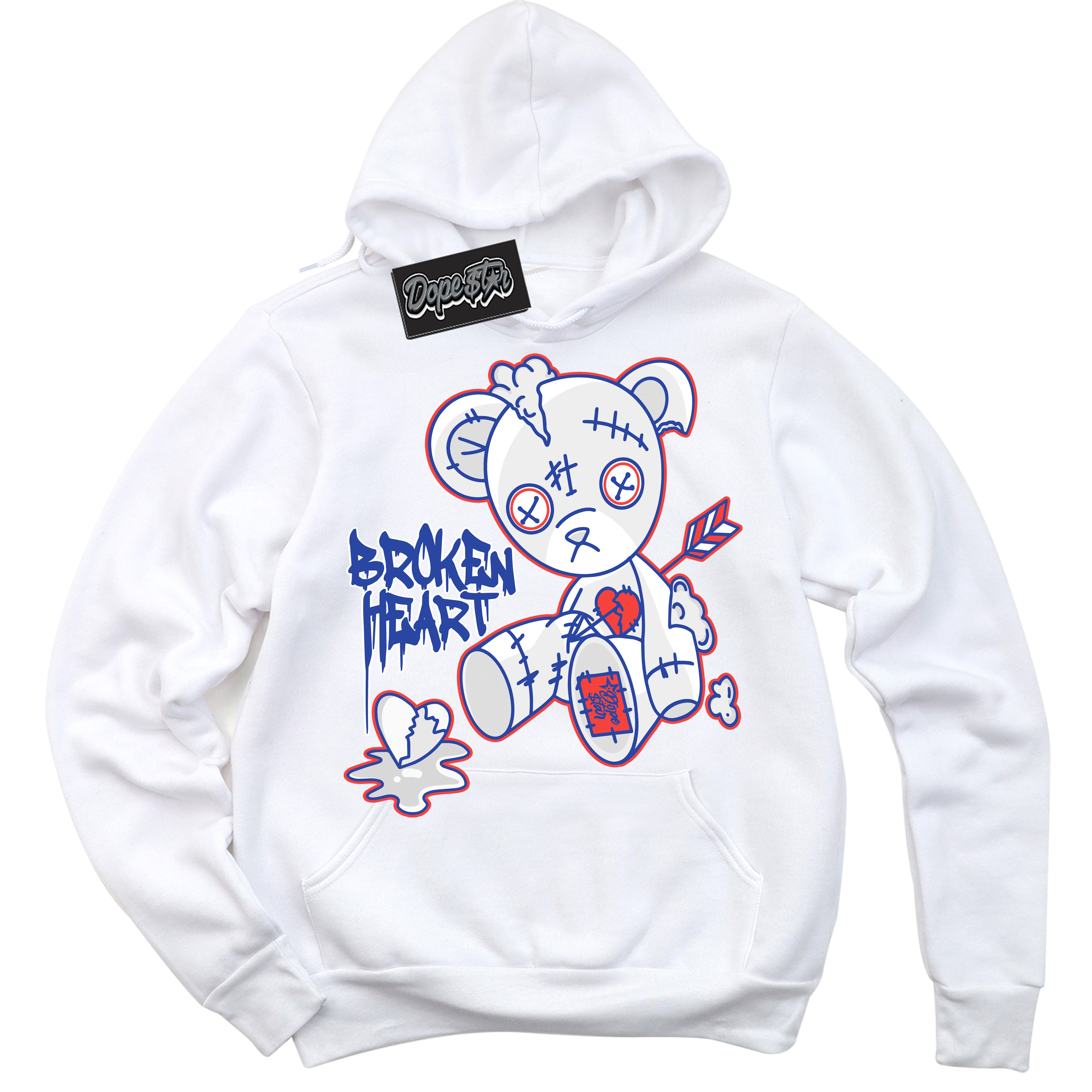 Cool White Hoodie with “ Broken Heart Bear '' design that Perfectly Matches  Ultramarine 180s Sneakers.