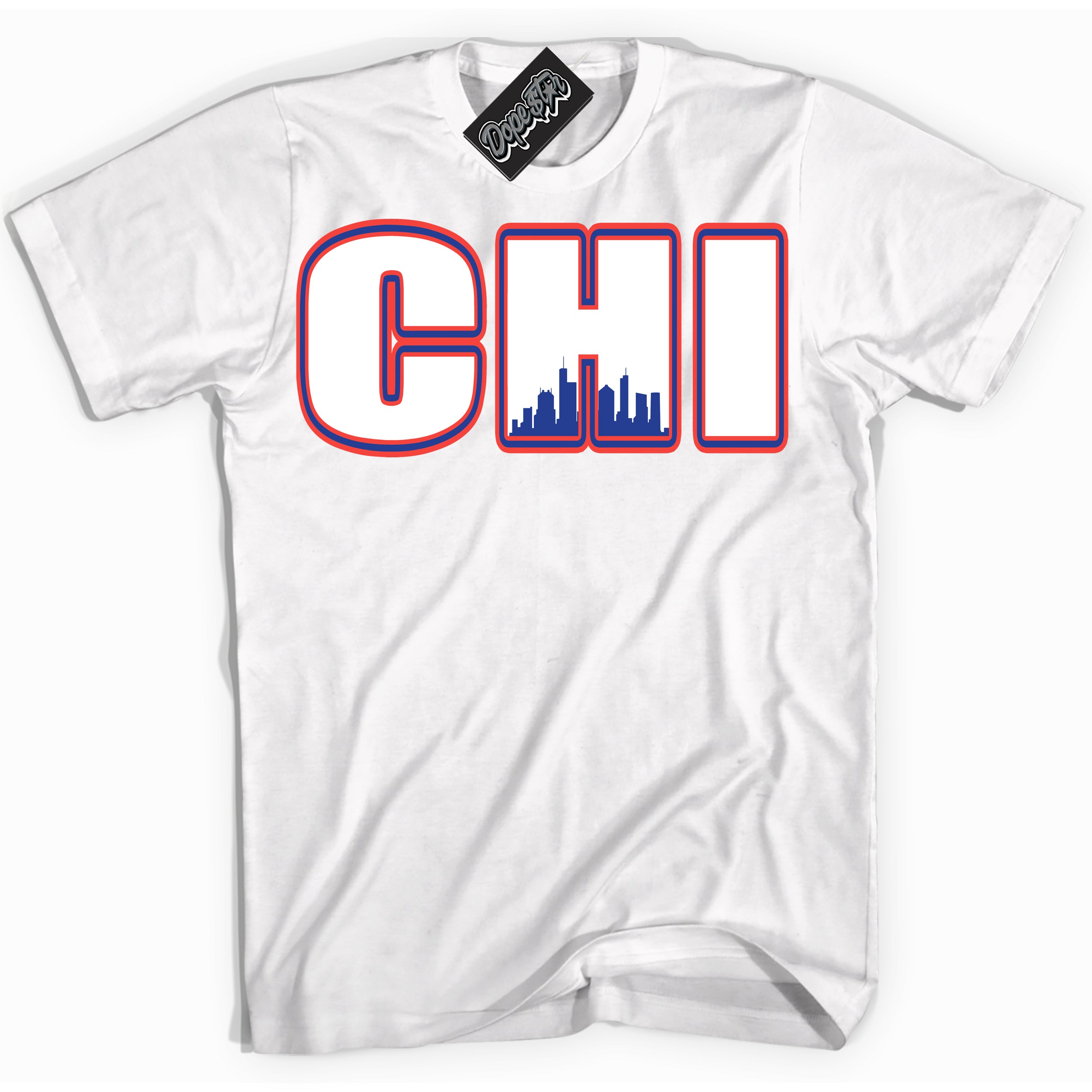 Cool White Shirt with “ Chicago ” design that perfectly matches Ultramarine 180s Sneakers.