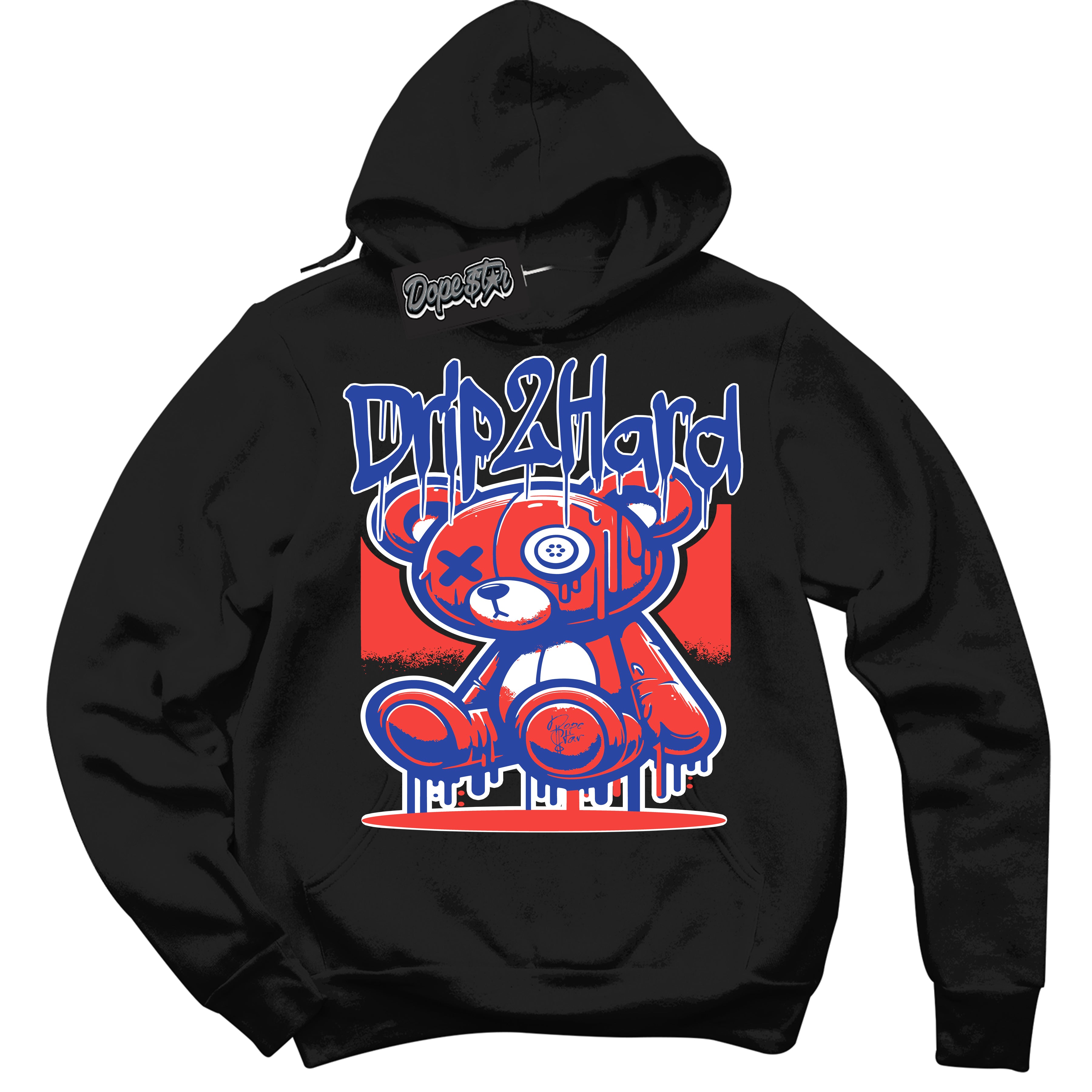 Cool Black Hoodie with “ Drip 2 Hard '' design that Perfectly Matches  Ultramarine 180s Sneakers.