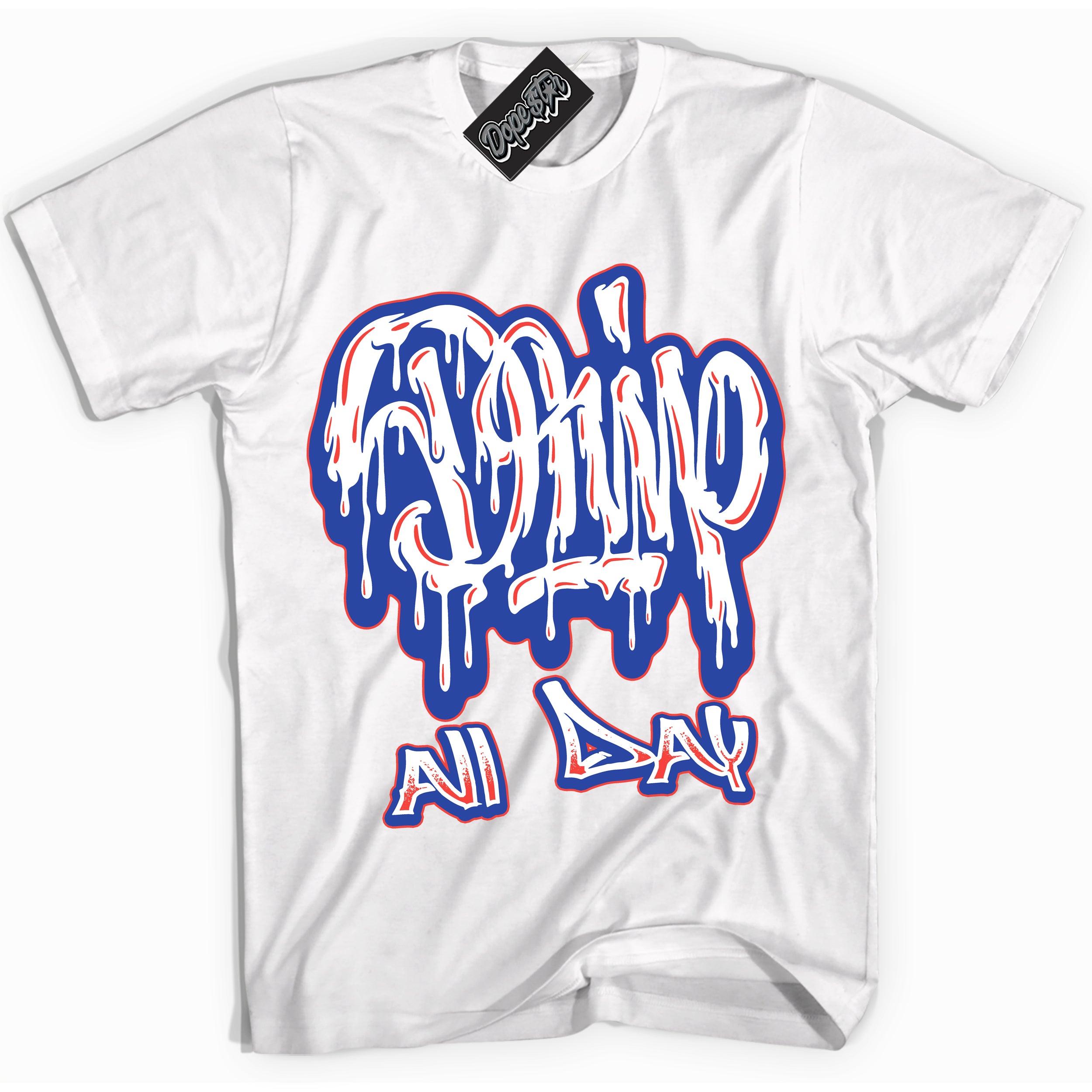 Cool White Shirt with “ Drip All Day ” design that perfectly matches Ultramarine 180s Sneakers.