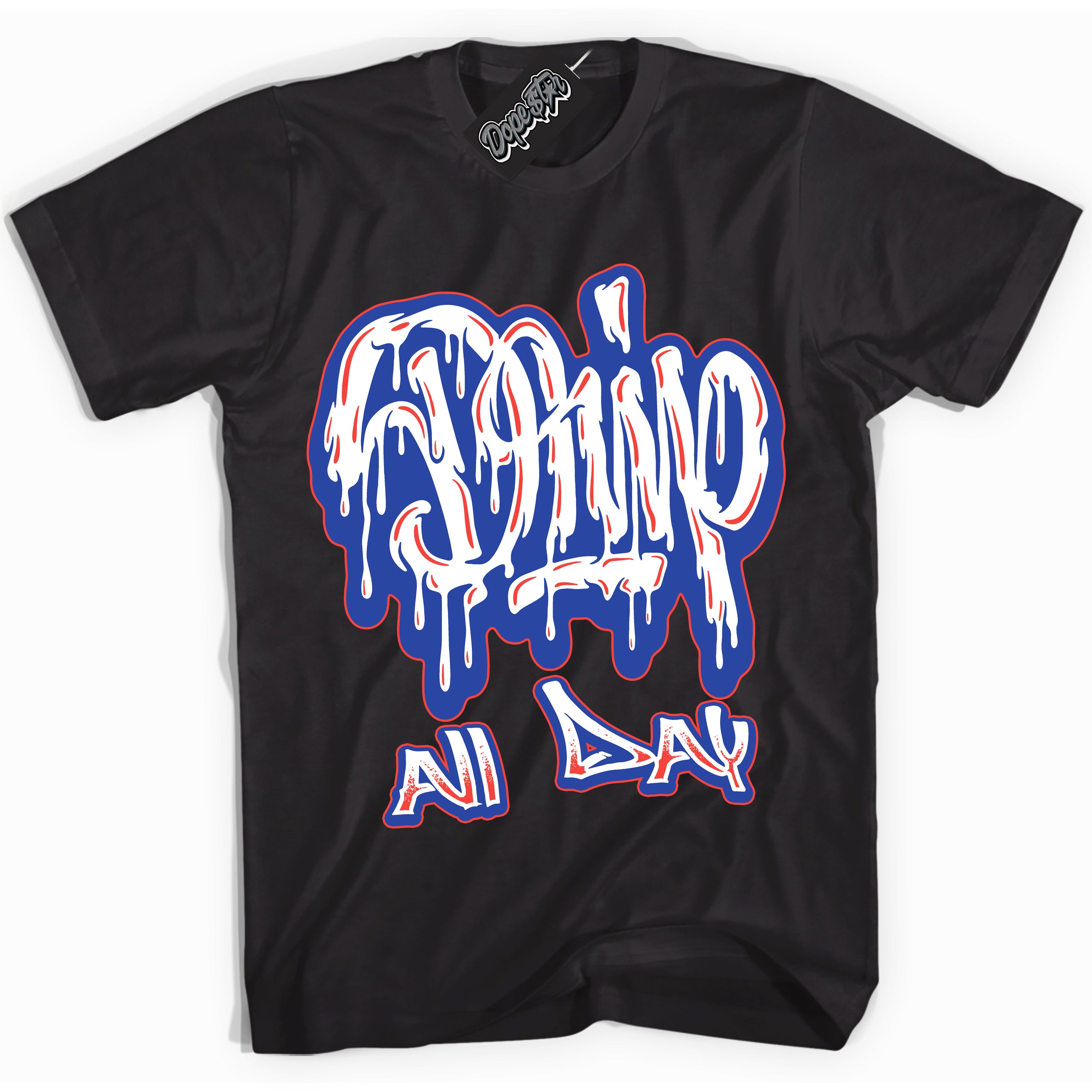 Cool Black Shirt with “ Drip All Day ” design that perfectly matches Ultramarine 180s Sneakers.