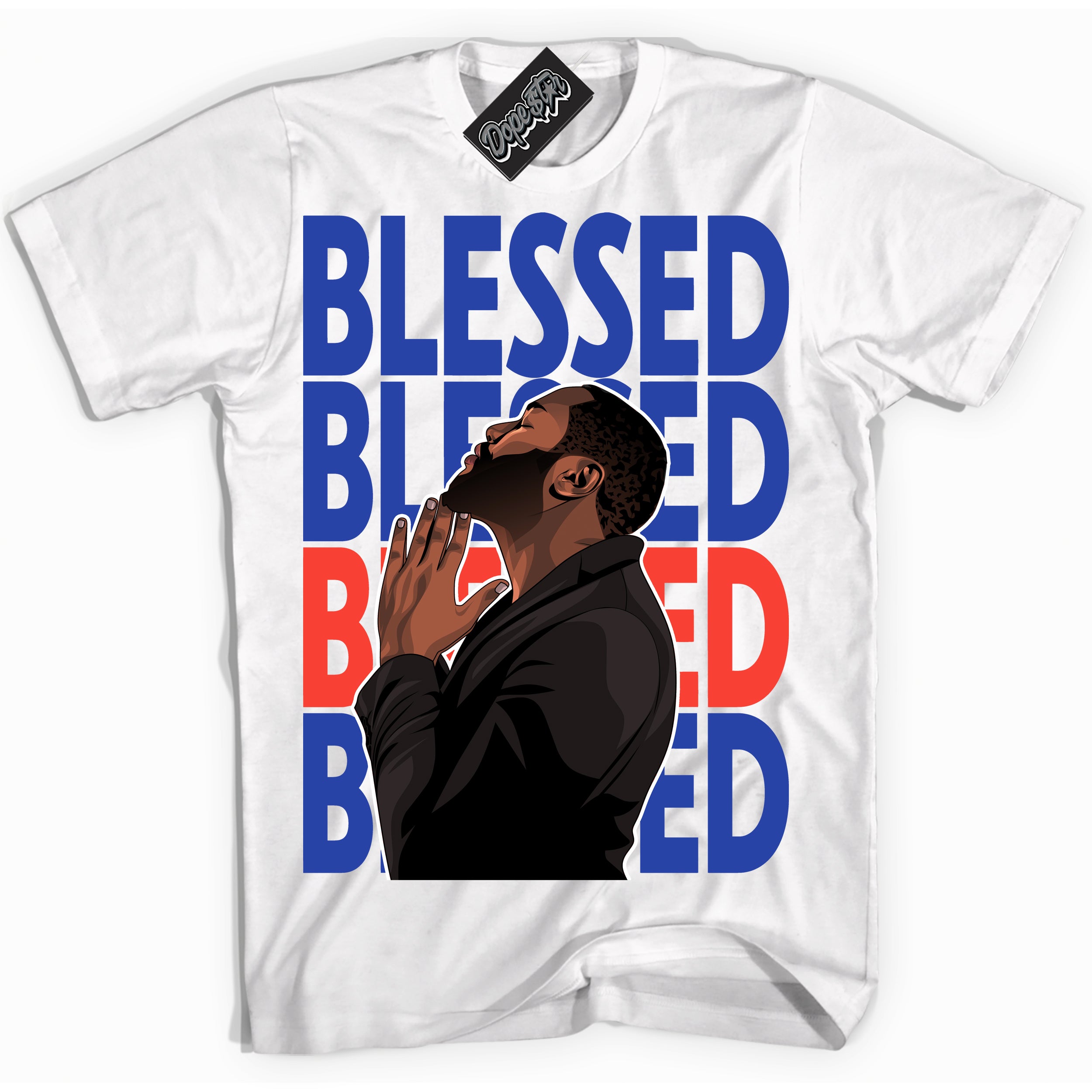 Cool White Shirt with “ God Blessed ” design that perfectly matches Ultramarine 180s Sneakers.