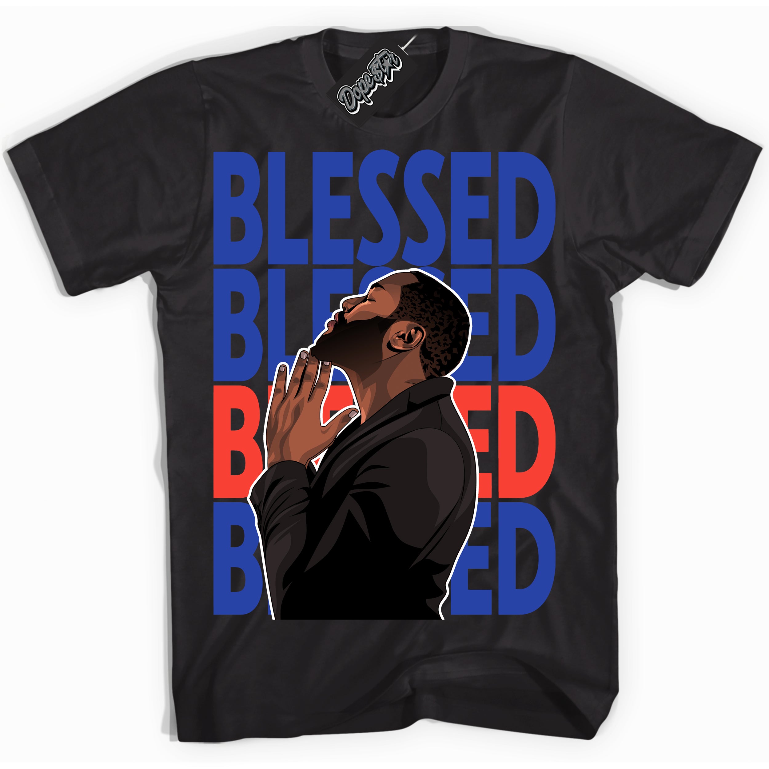 Cool Black Shirt with “ God Blessed ” design that perfectly matches Ultramarine 180s Sneakers.