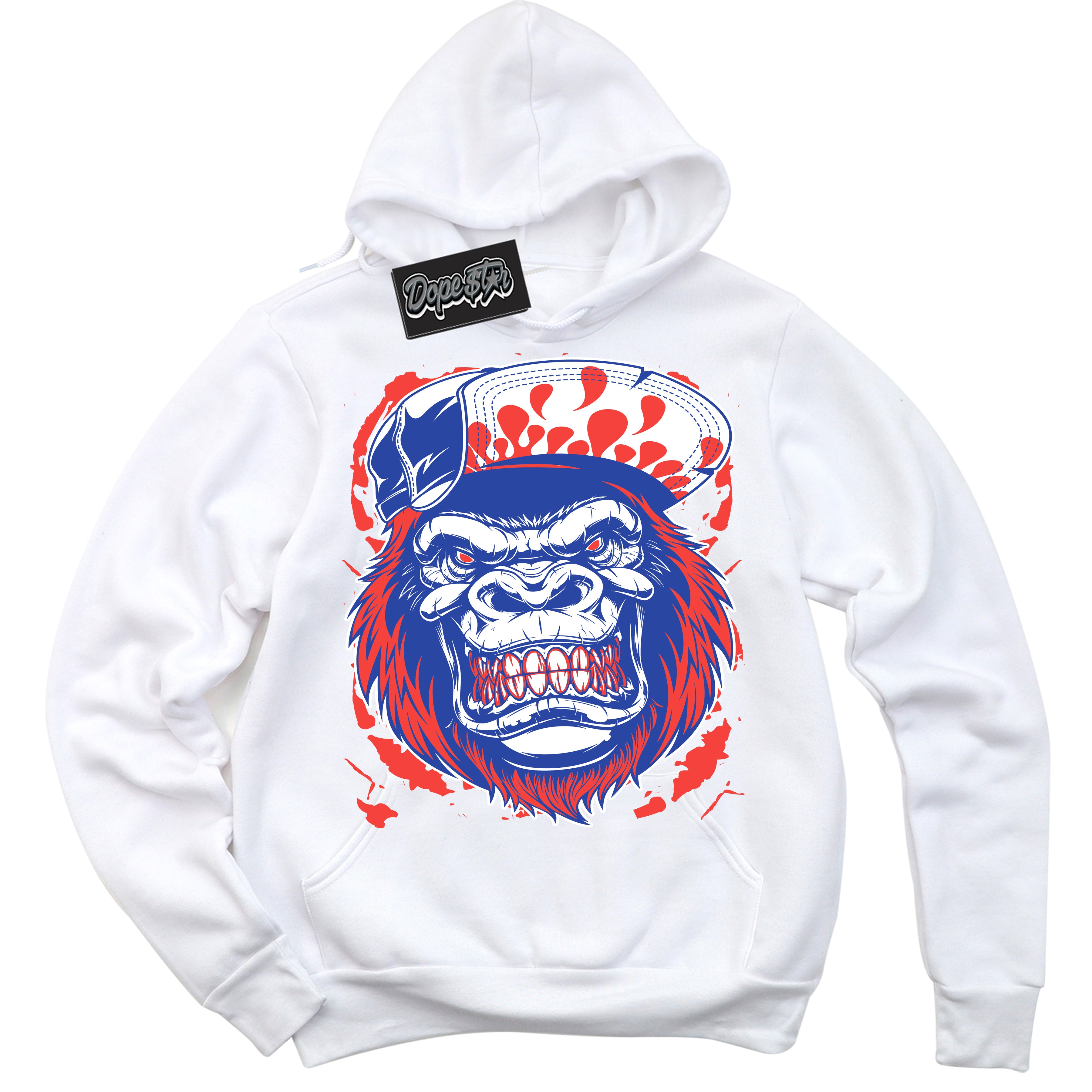 Cool White Hoodie with “ Gorilla Beast '' design that Perfectly Matches  Ultramarine 180s Sneakers.