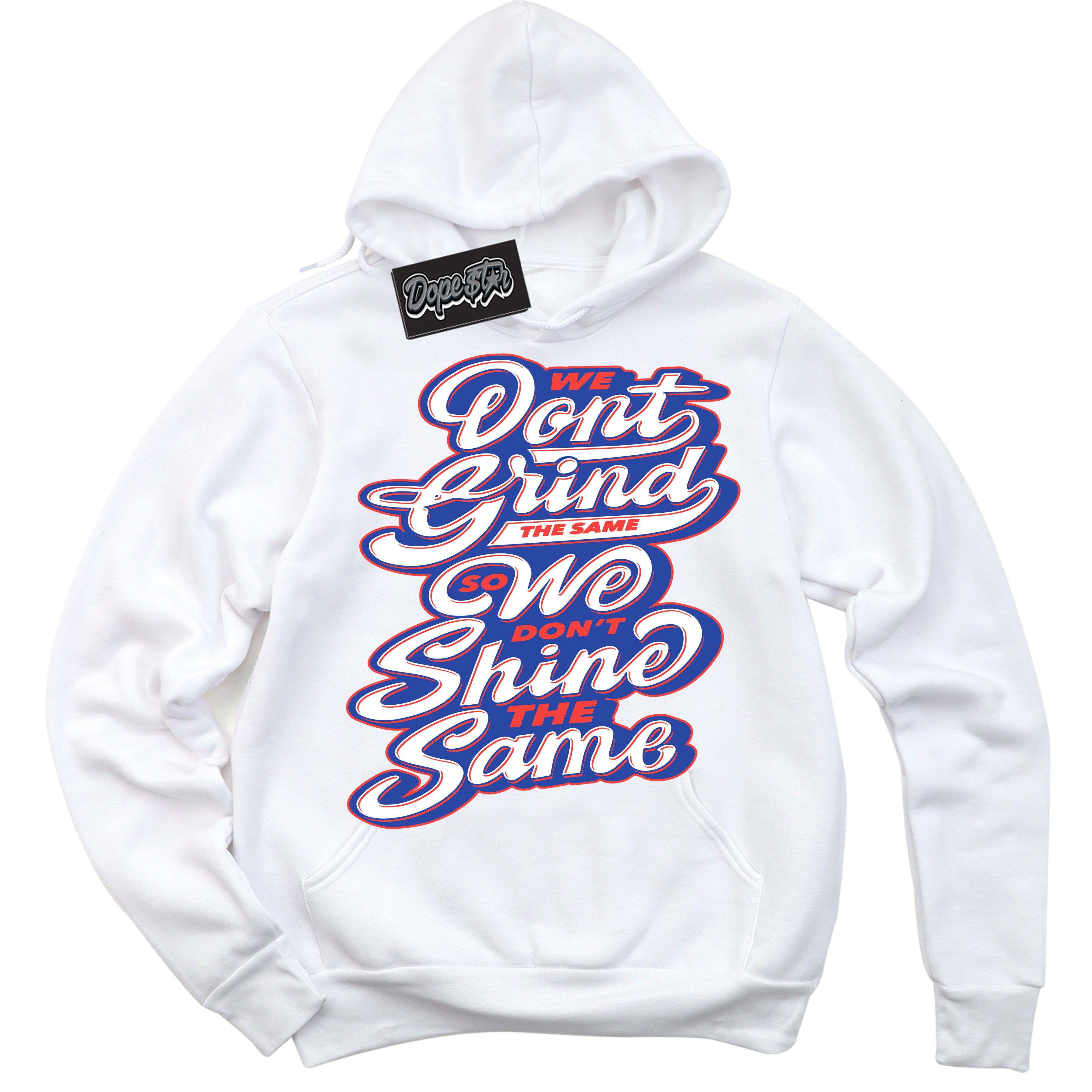 Cool White Hoodie with “ Grind Shine '' design that Perfectly Matches  Ultramarine 180s Sneakers.