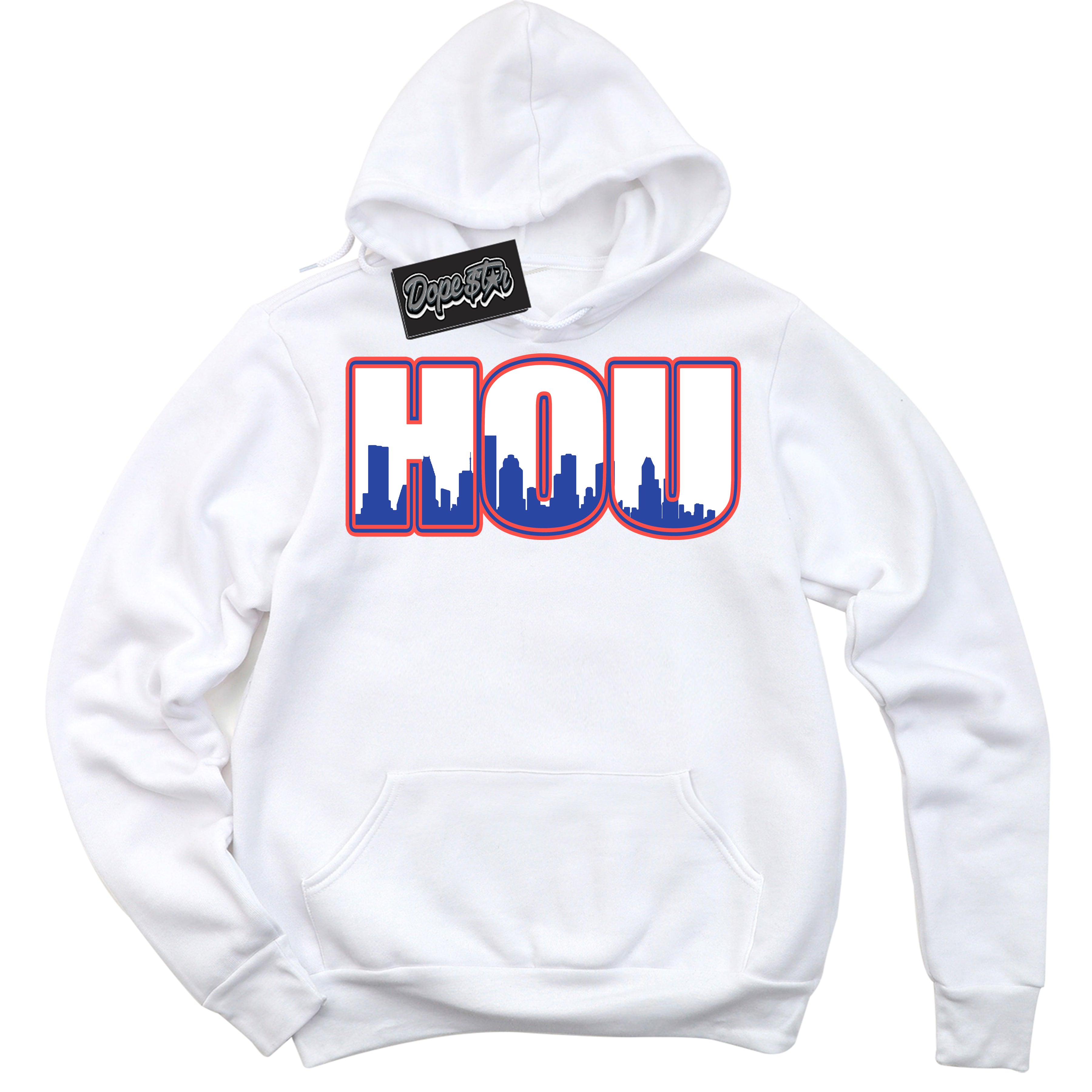 Cool White Hoodie with “ Houston '' design that Perfectly Matches  Ultramarine 180s Sneakers.