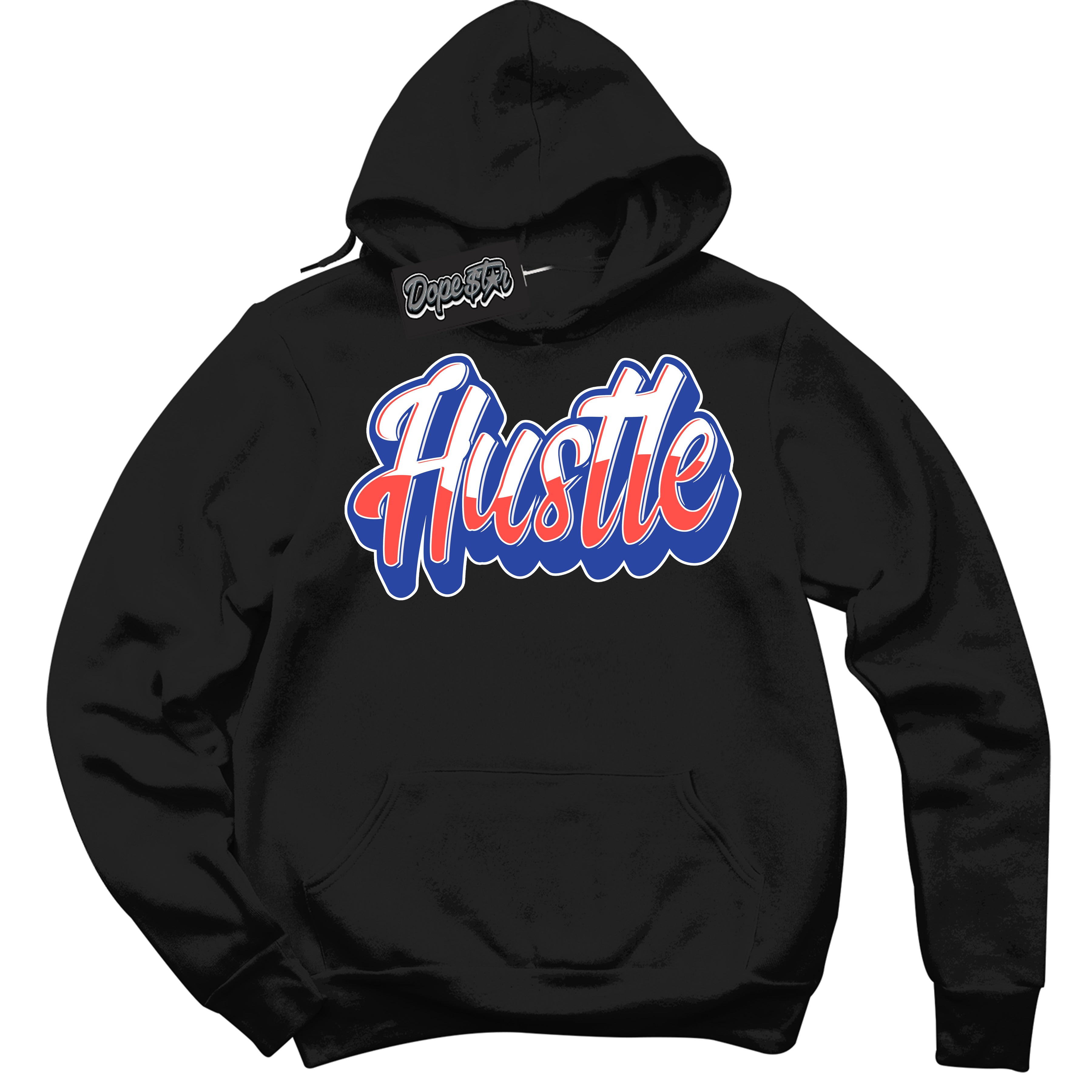 Cool Black Hoodie with “ Hustle '' design that Perfectly Matches  Ultramarine 180s Sneakers.