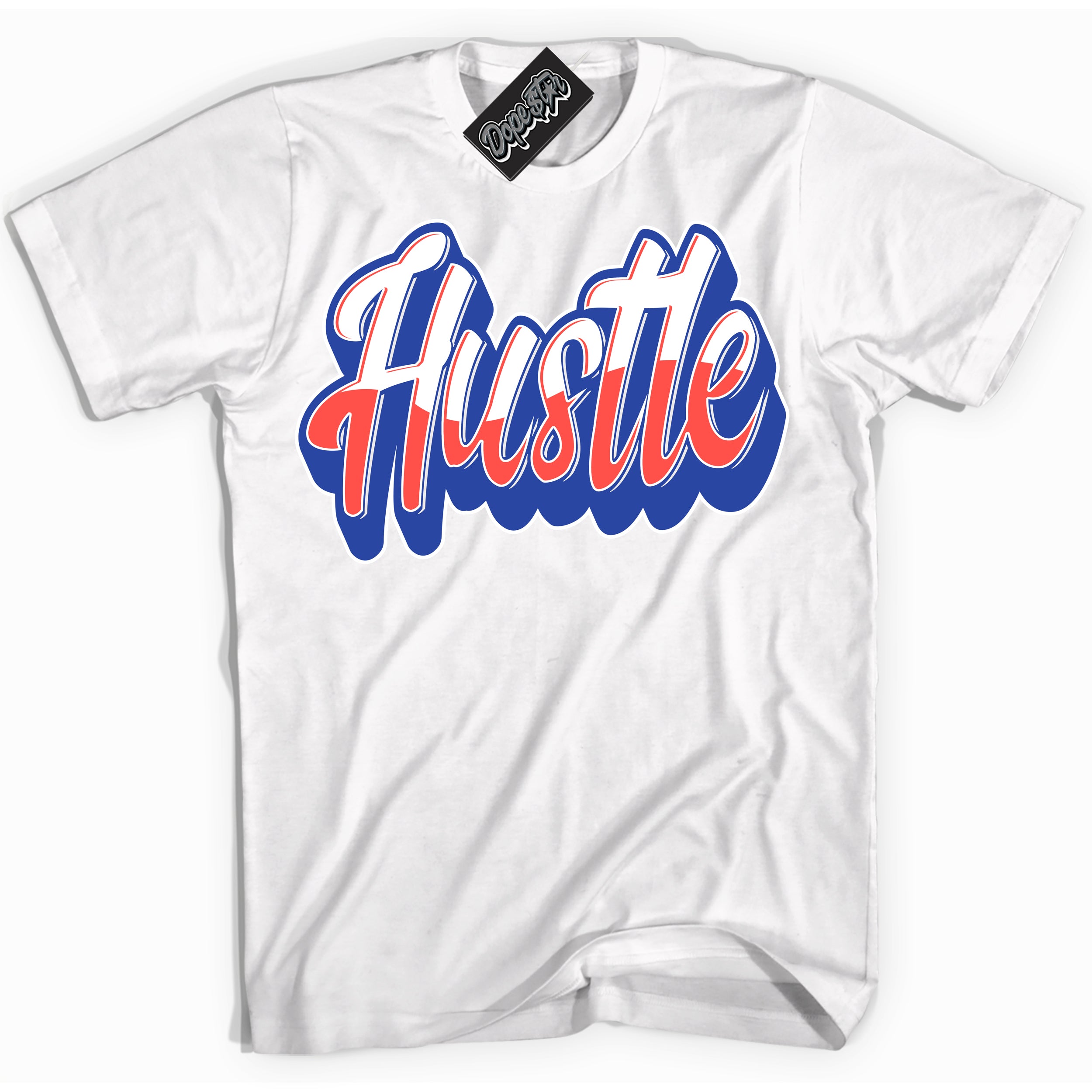 Cool White Shirt with “ Hustle ” design that perfectly matches Ultramarine 180s Sneakers.