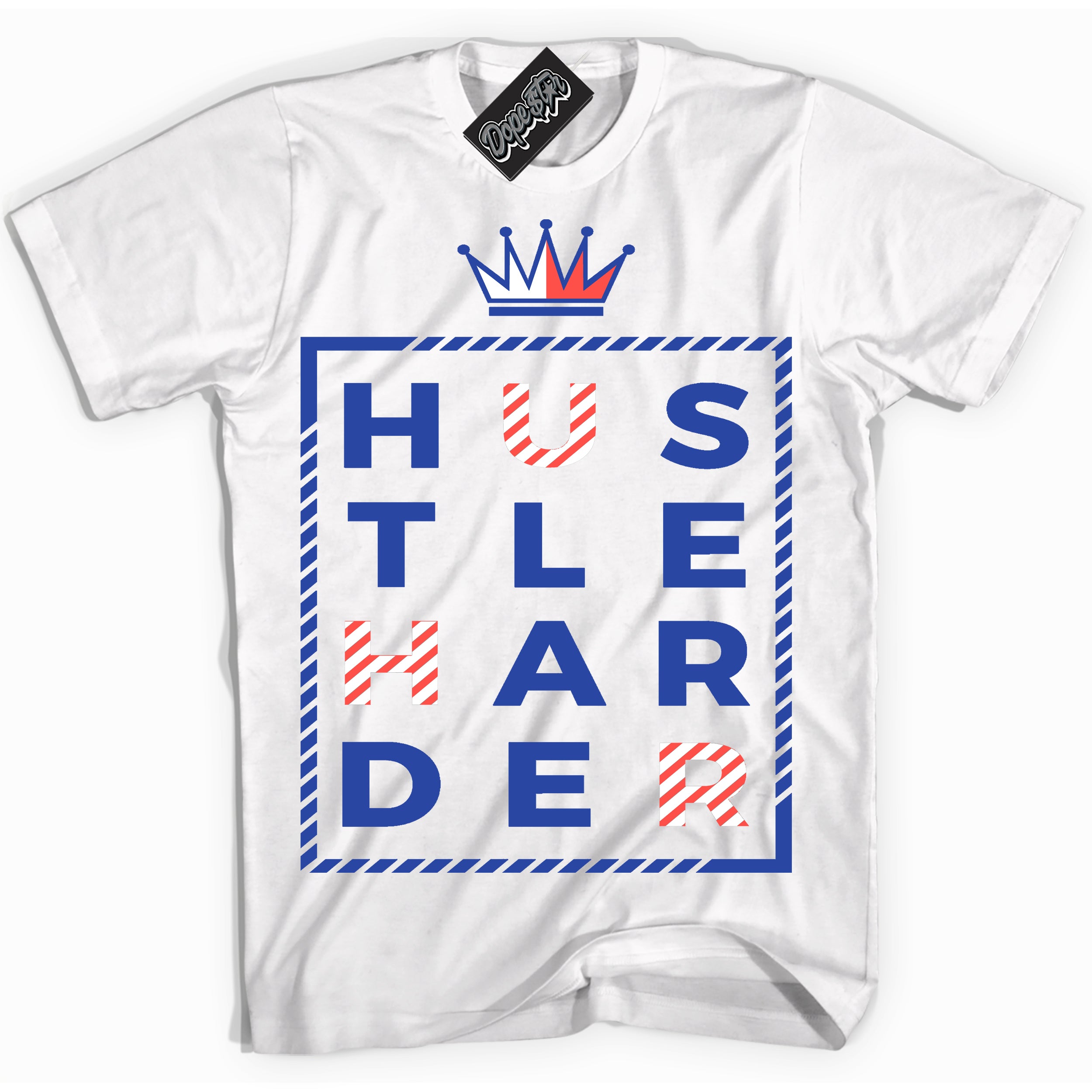 Cool White Shirt with “ Hustle Harder ” design that perfectly matches Ultramarine 180s Sneakers.