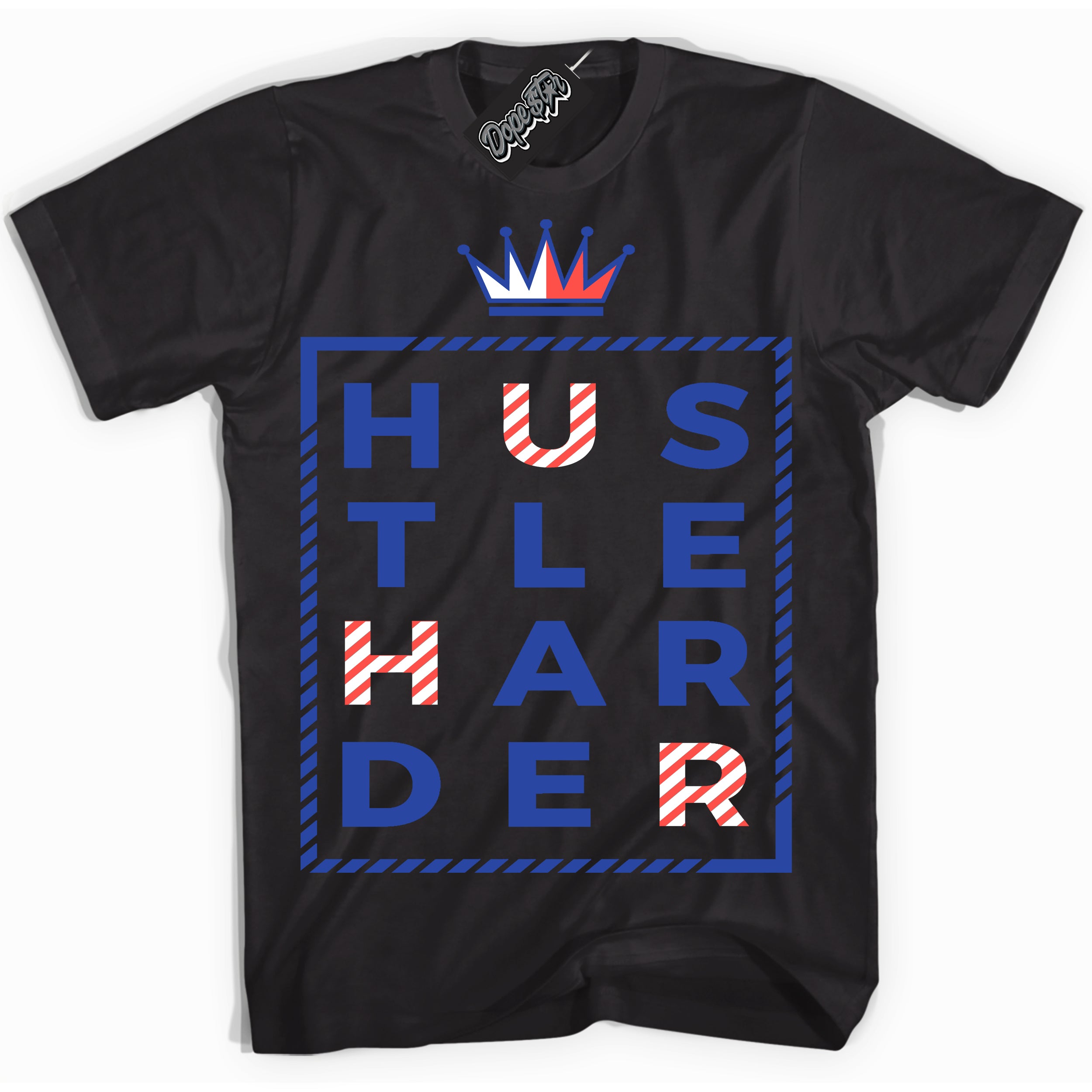 Cool Black Shirt with “ Hustle Harder ” design that perfectly matches Ultramarine 180s Sneakers.