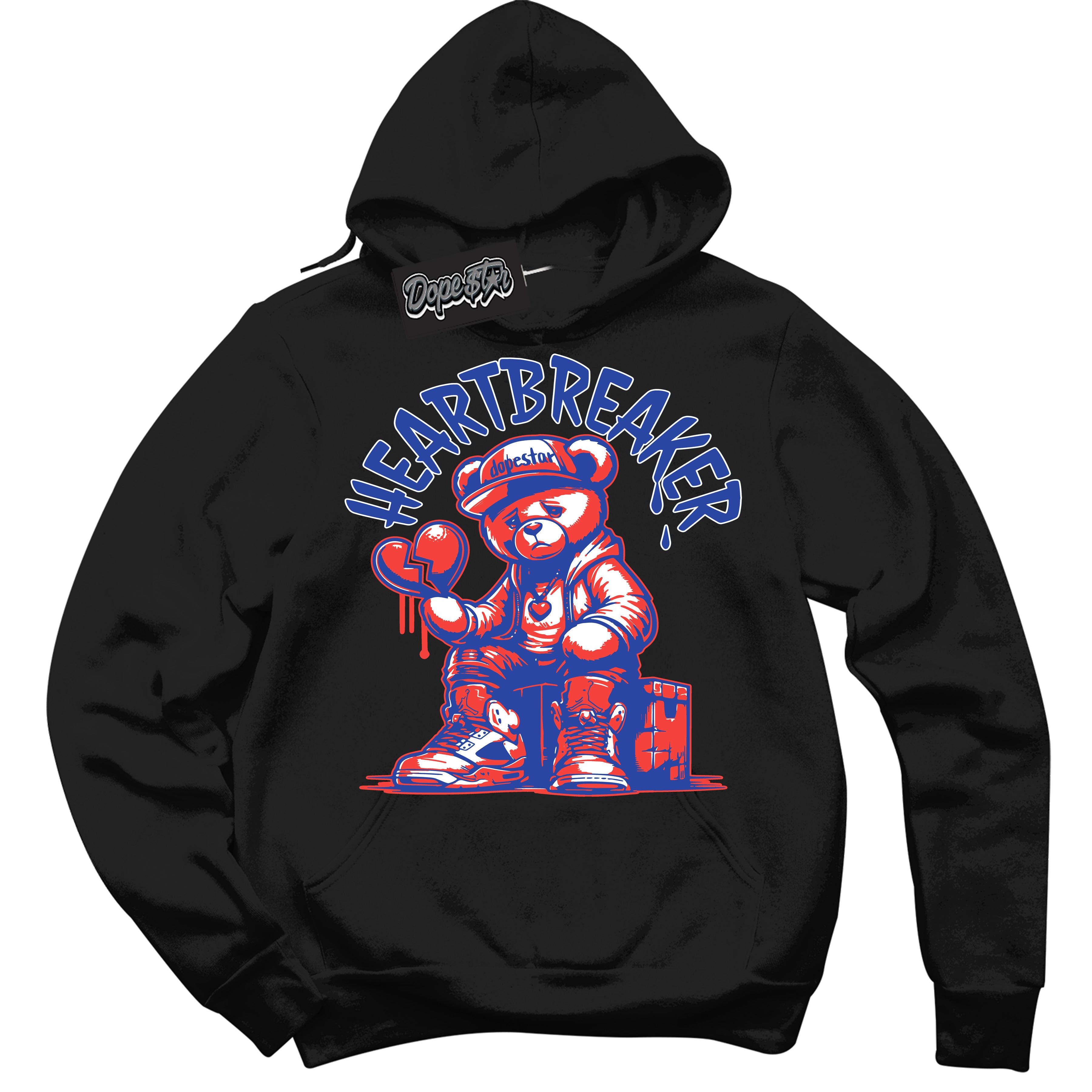 Cool Black Hoodie with “ Heartbreaker Bear '' design that Perfectly Matches  Ultramarine 180s Sneakers.