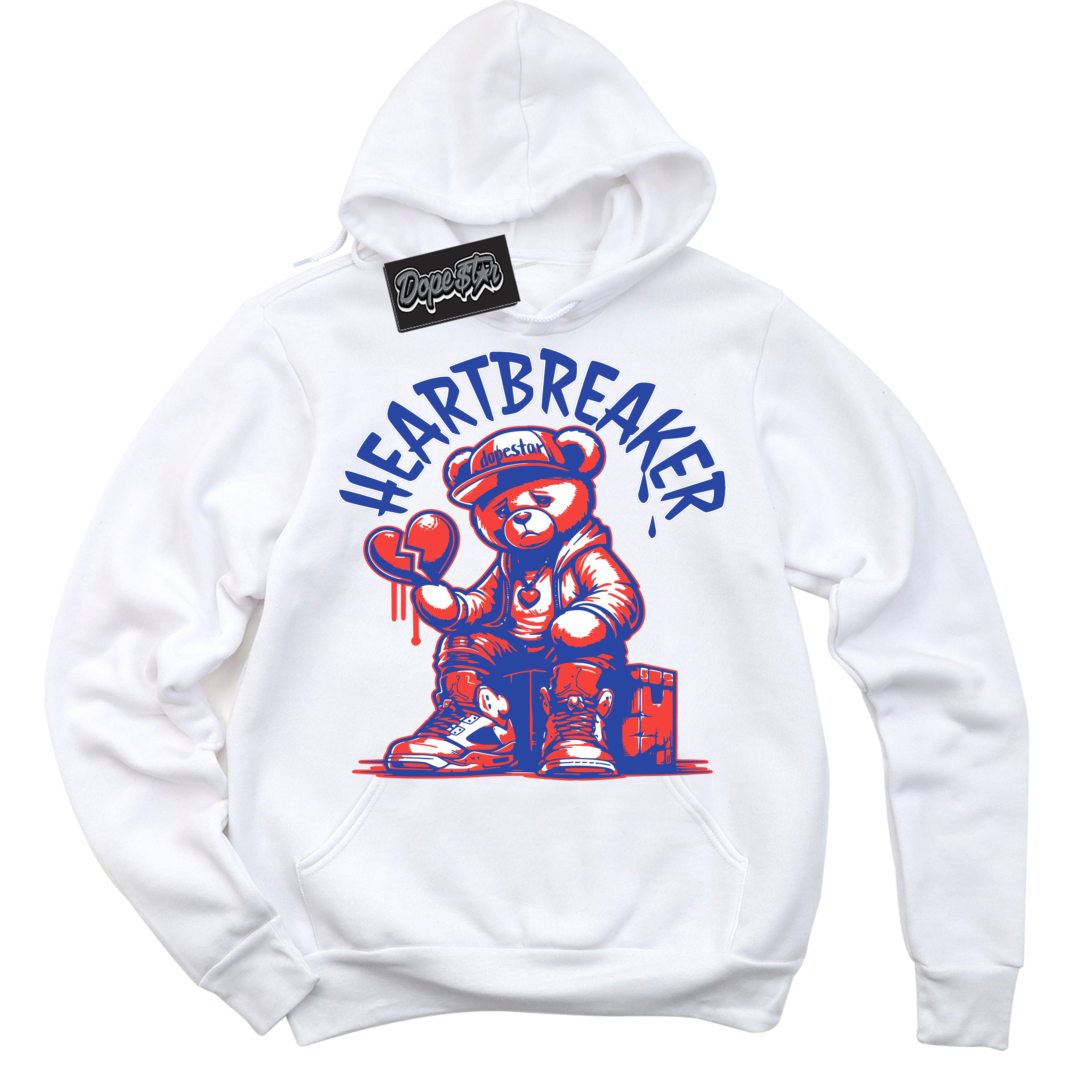 Cool White Hoodie with “ Heartbreaker Bear '' design that Perfectly Matches  Ultramarine 180s Sneakers.