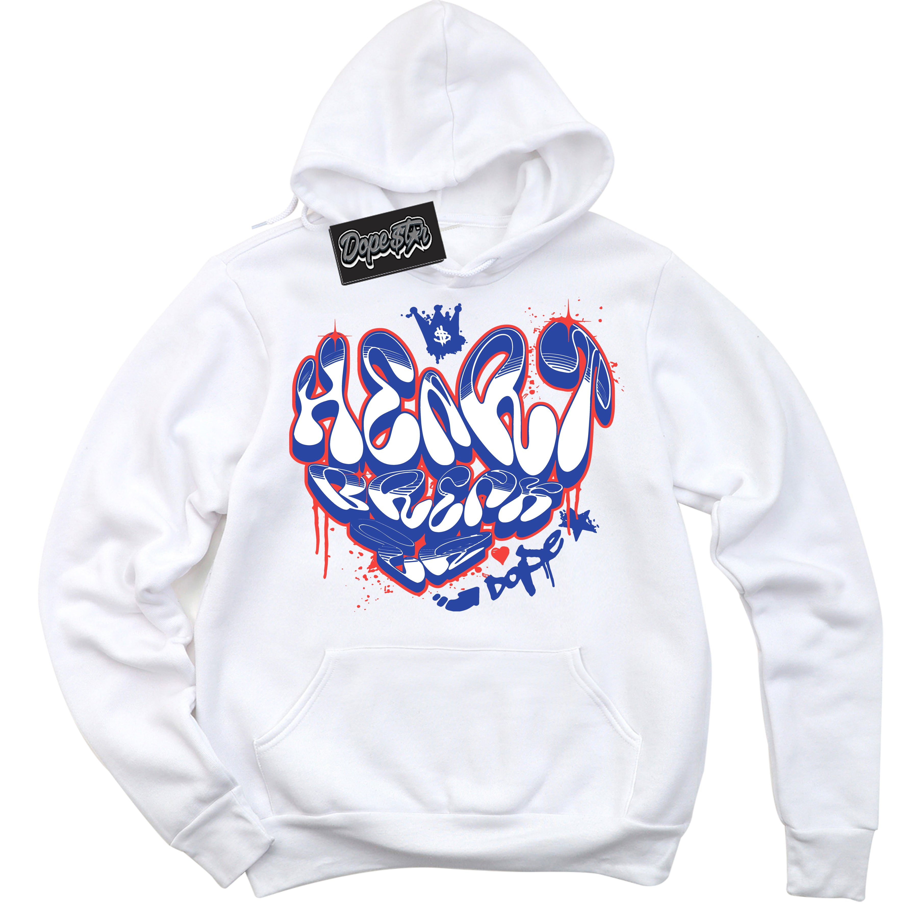 Cool White Hoodie with “ Heartbreaker Graffiti '' design that Perfectly Matches  Ultramarine 180s Sneakers.