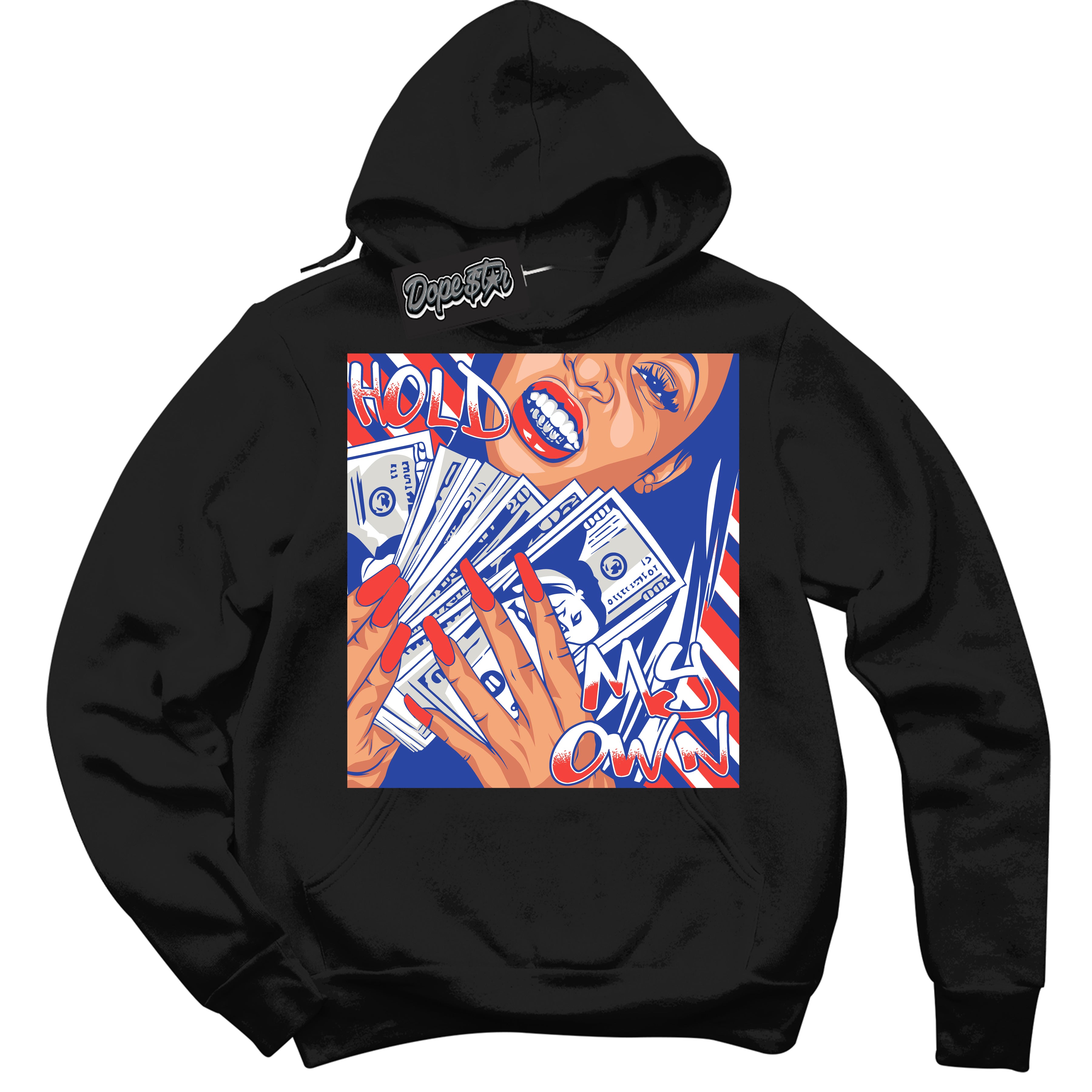 Cool Black Hoodie with “ Hold My Own '' design that Perfectly Matches  Ultramarine 180s Sneakers.