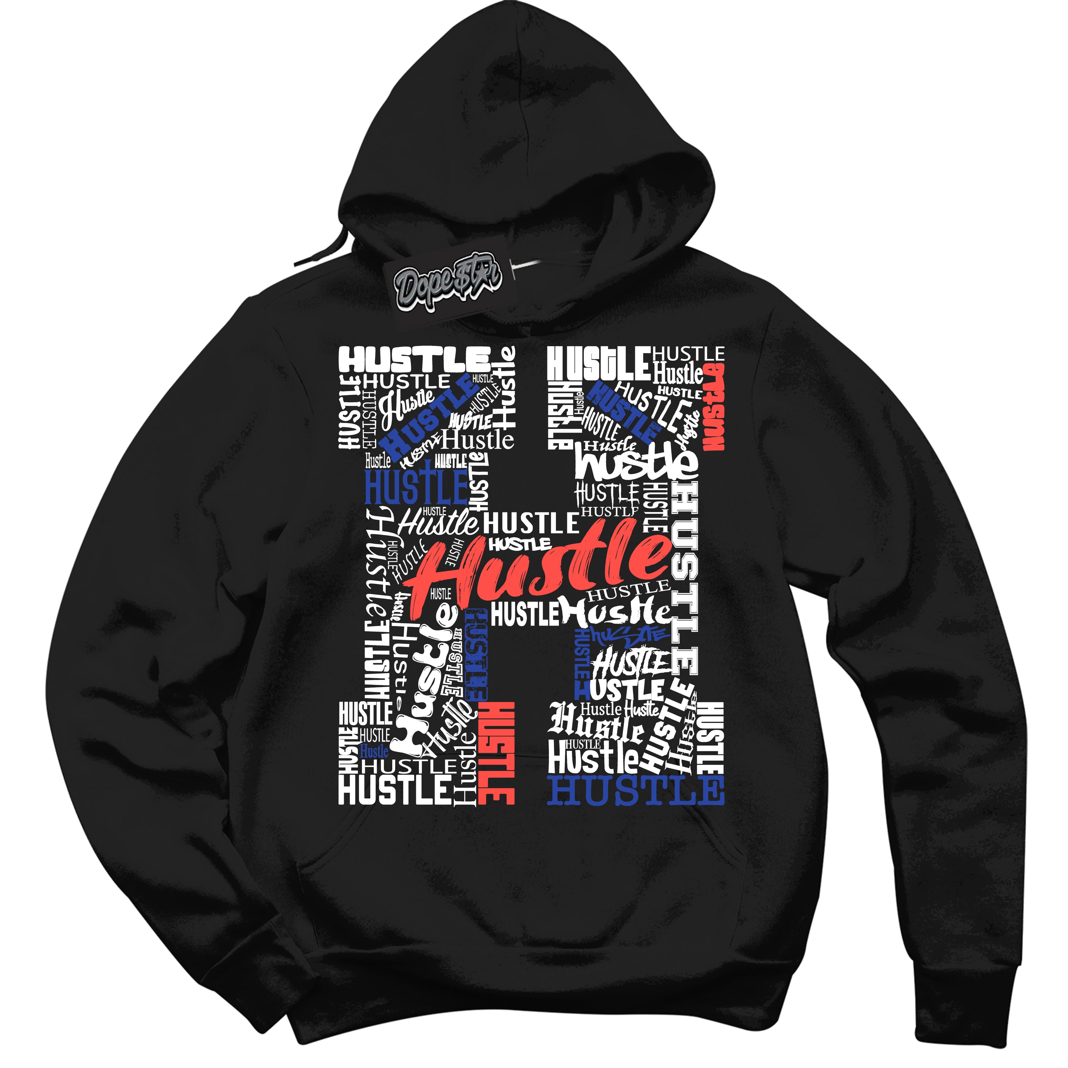 Cool Black Hoodie with “ Hustle H '' design that Perfectly Matches  Ultramarine 180s Sneakers.