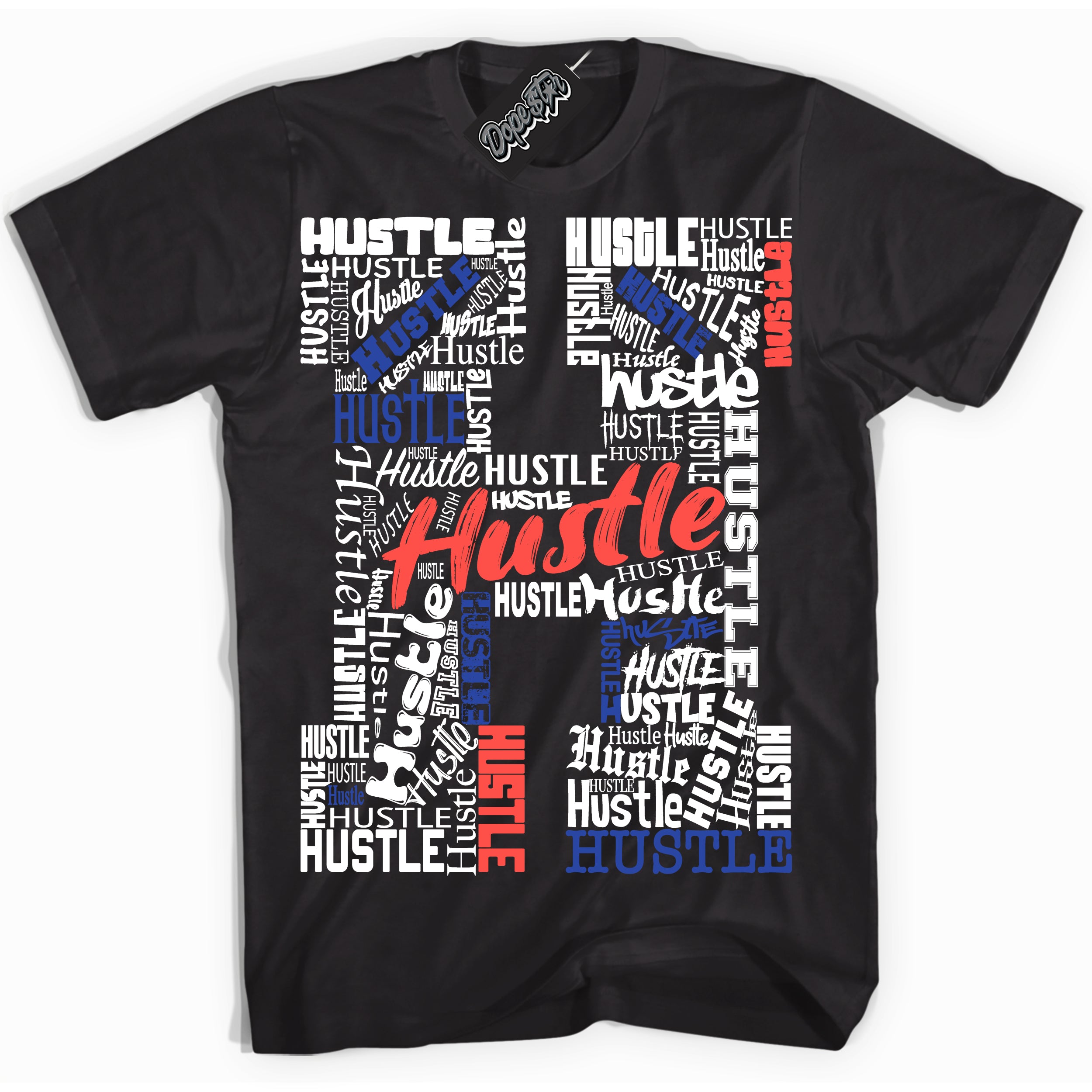 Cool Black Shirt with “ Hustle H ” design that perfectly matches Ultramarine 180s Sneakers.