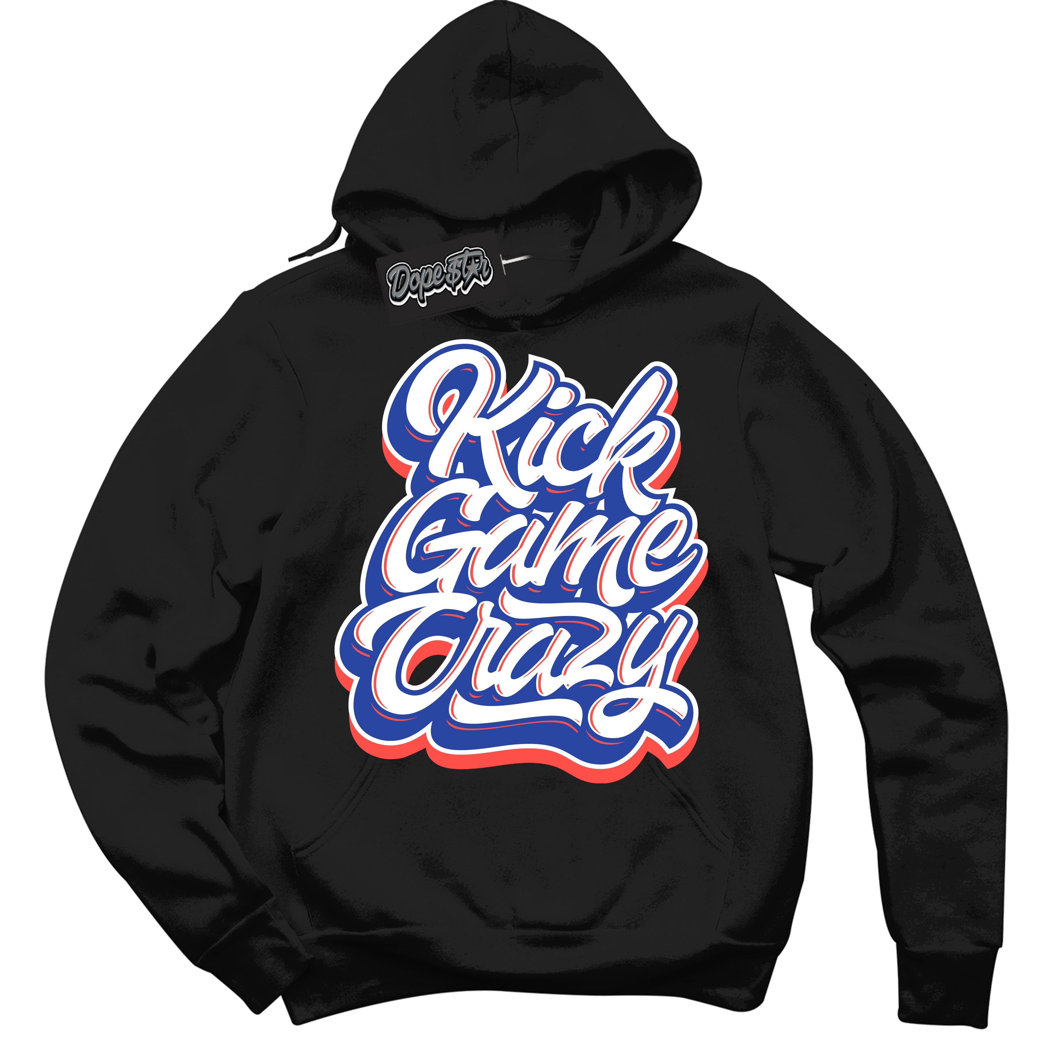 Cool Black Hoodie with “ Kick Game Crazy '' design that Perfectly Matches  Ultramarine 180s Sneakers.