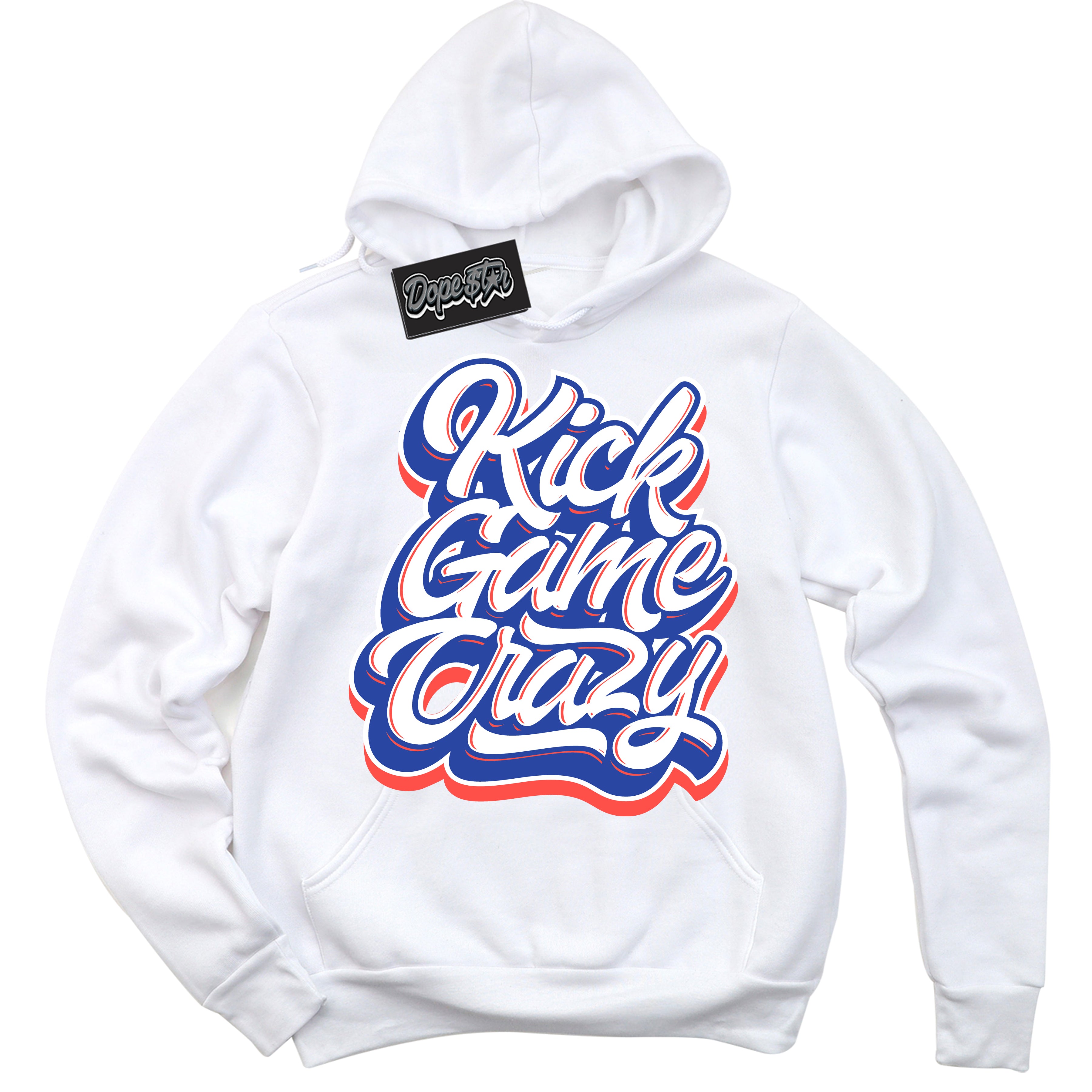 Cool White Hoodie with “ Kick Game Crazy '' design that Perfectly Matches  Ultramarine 180s Sneakers.