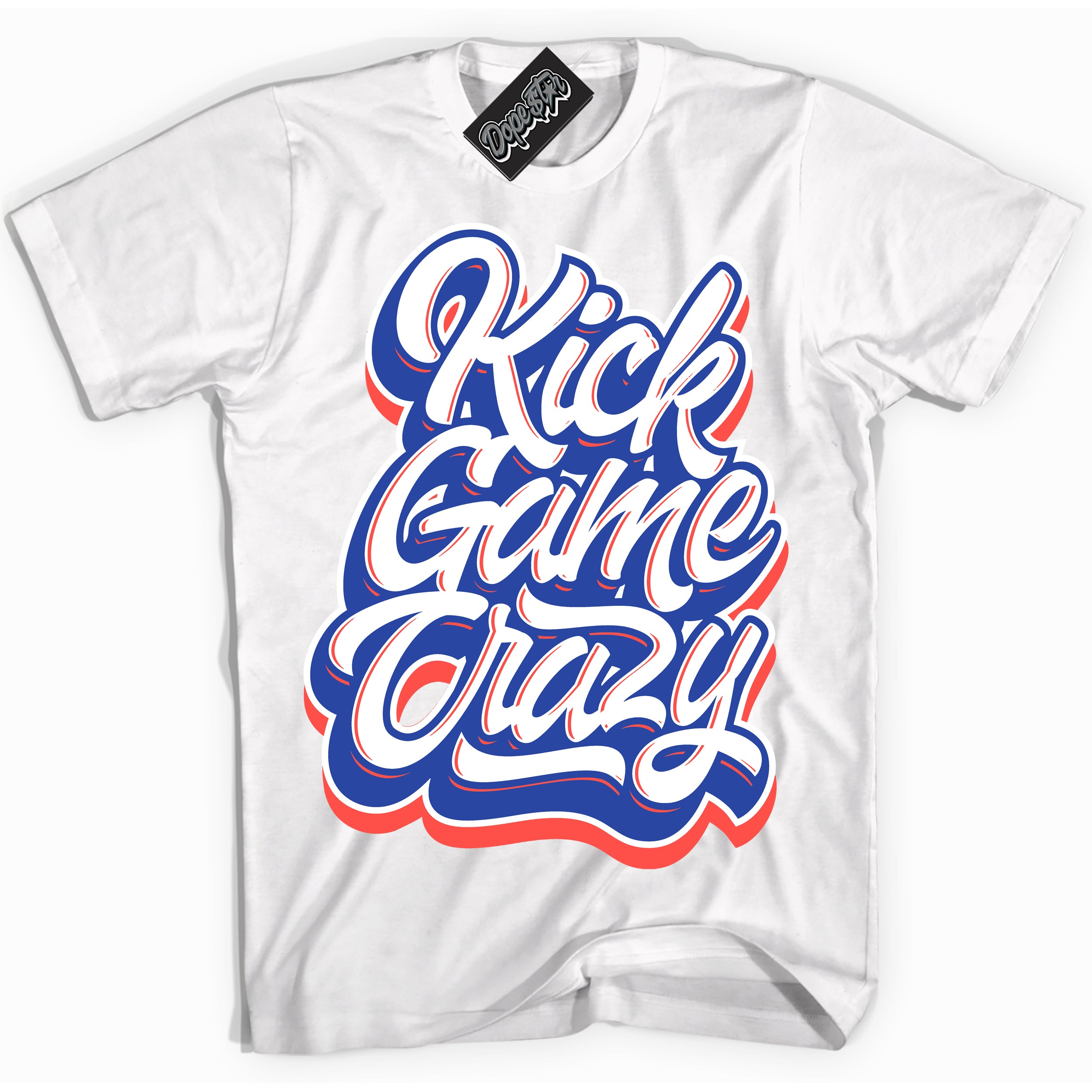 Cool White Shirt with “ Kick Game Crazy ” design that perfectly matches Ultramarine 180s Sneakers.