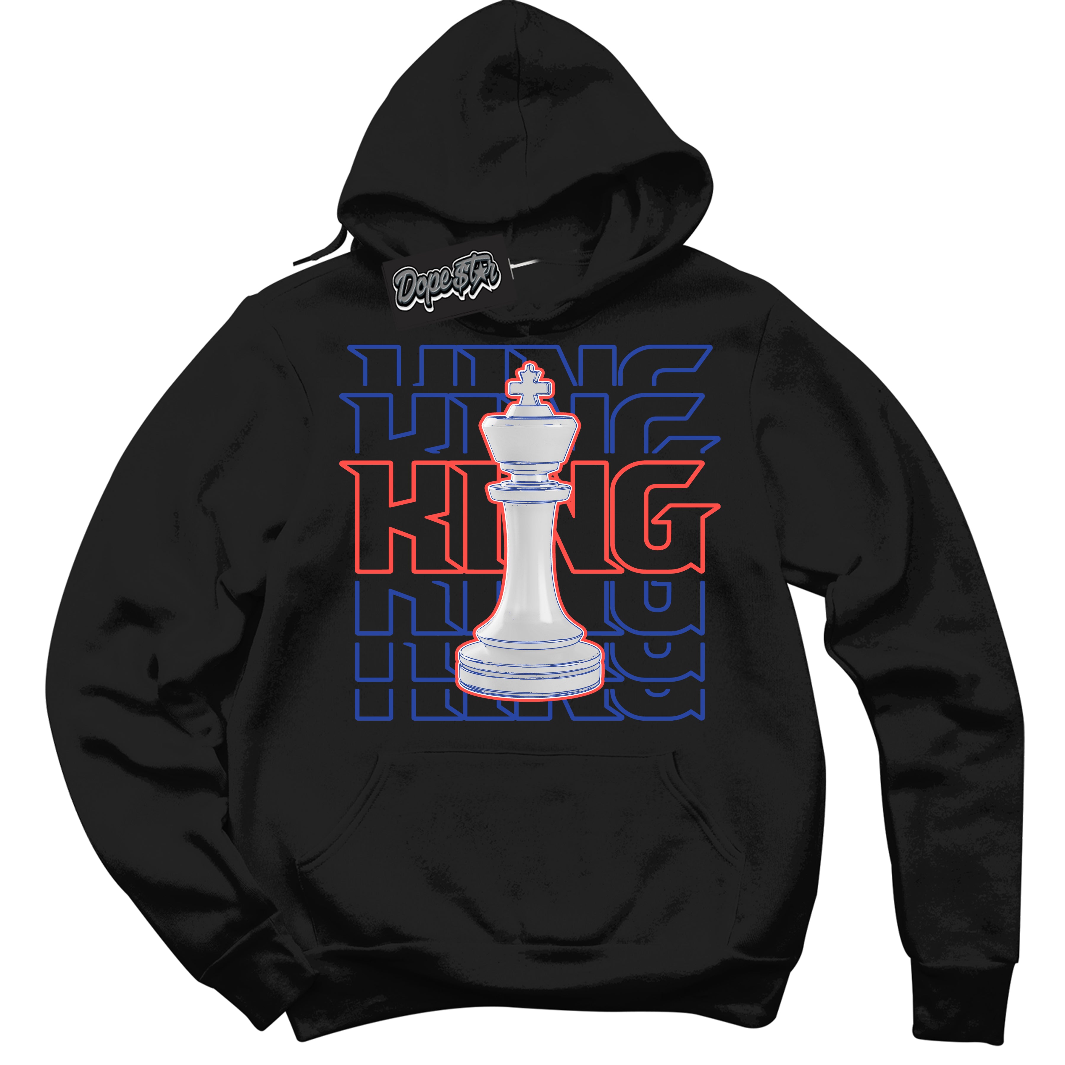 Cool Black Hoodie with “ King Chess '' design that Perfectly Matches  Ultramarine 180s Sneakers.