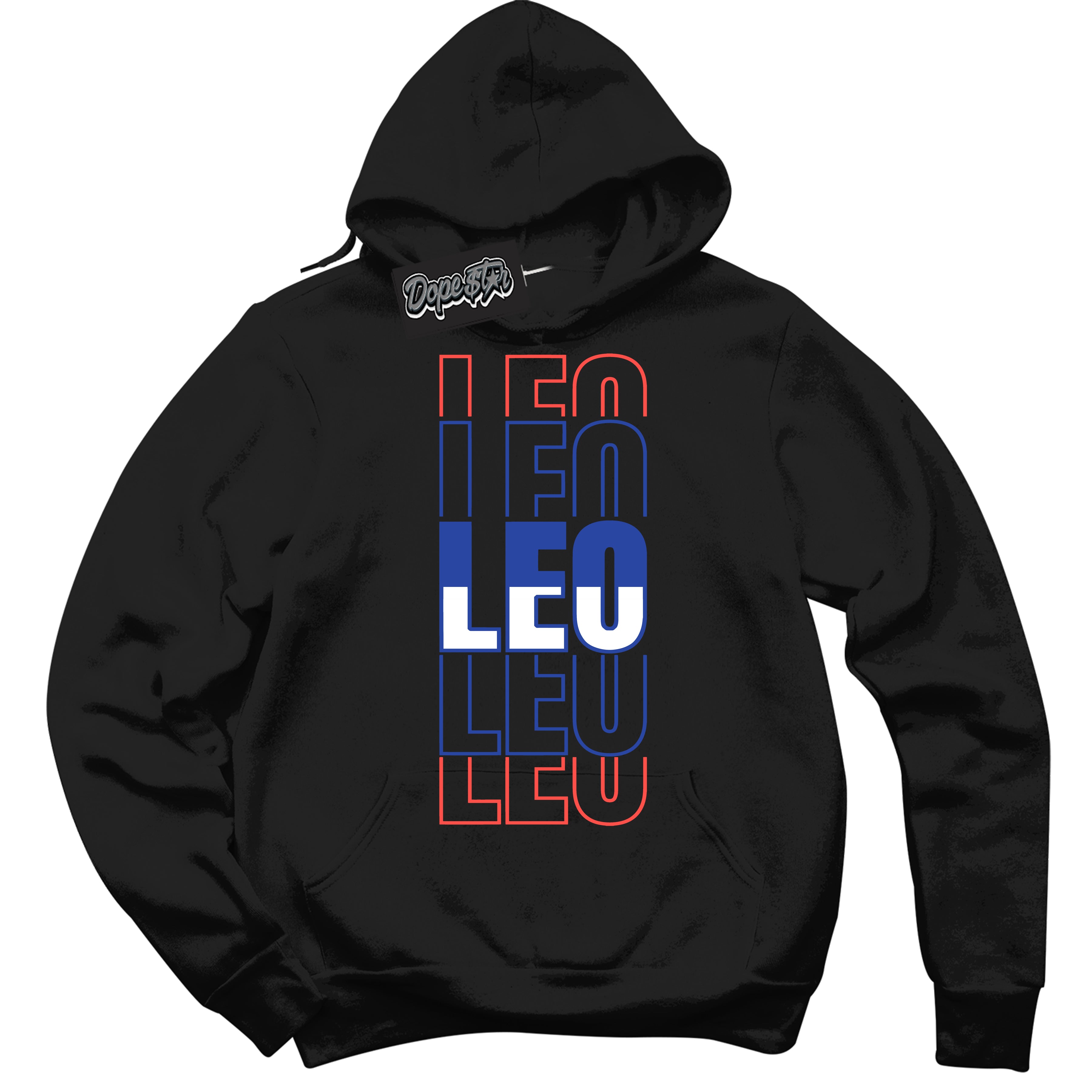 Cool Black Hoodie with “ Leo '' design that Perfectly Matches  Ultramarine 180s Sneakers.