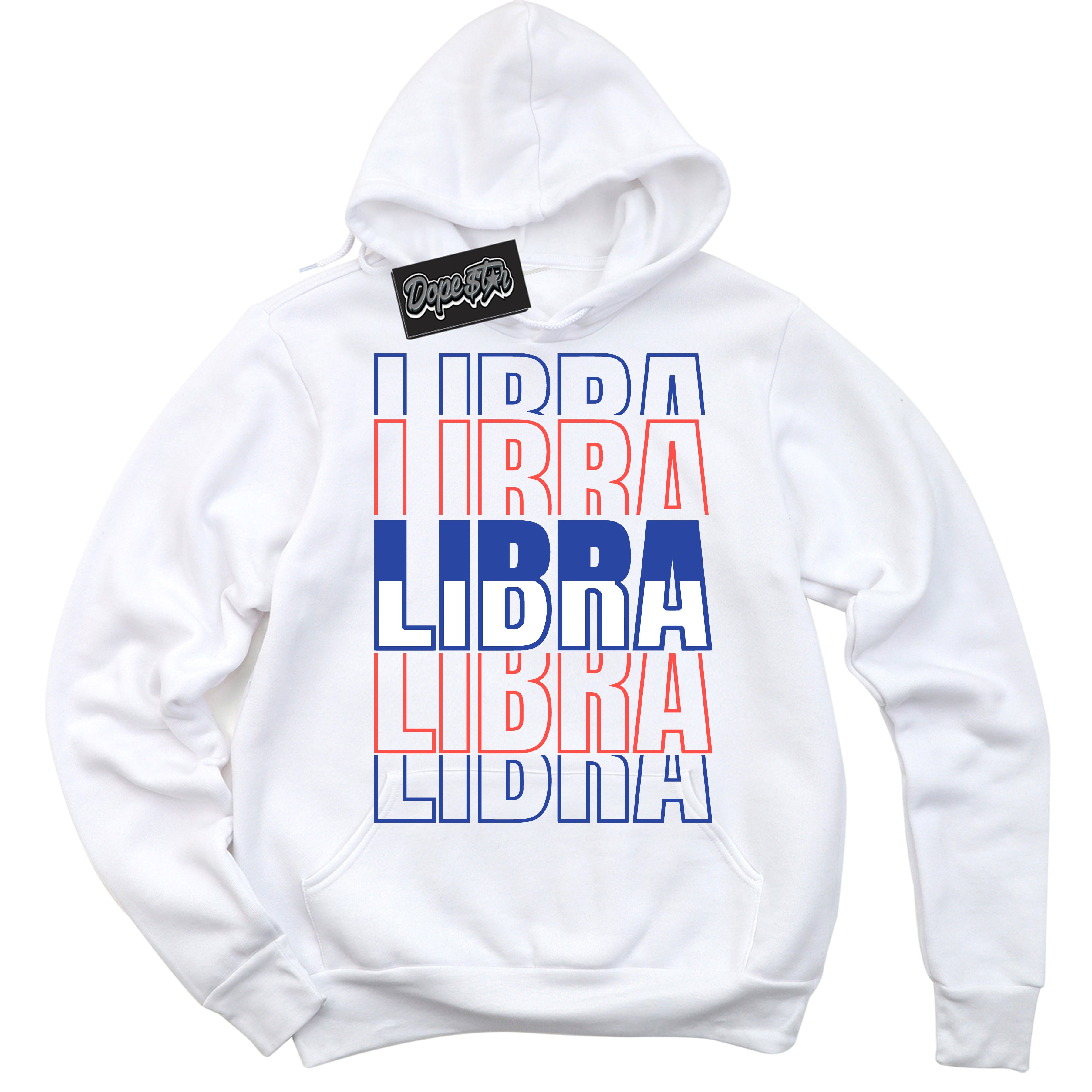 Cool White Hoodie with “ Libra '' design that Perfectly Matches  Ultramarine 180s Sneakers.