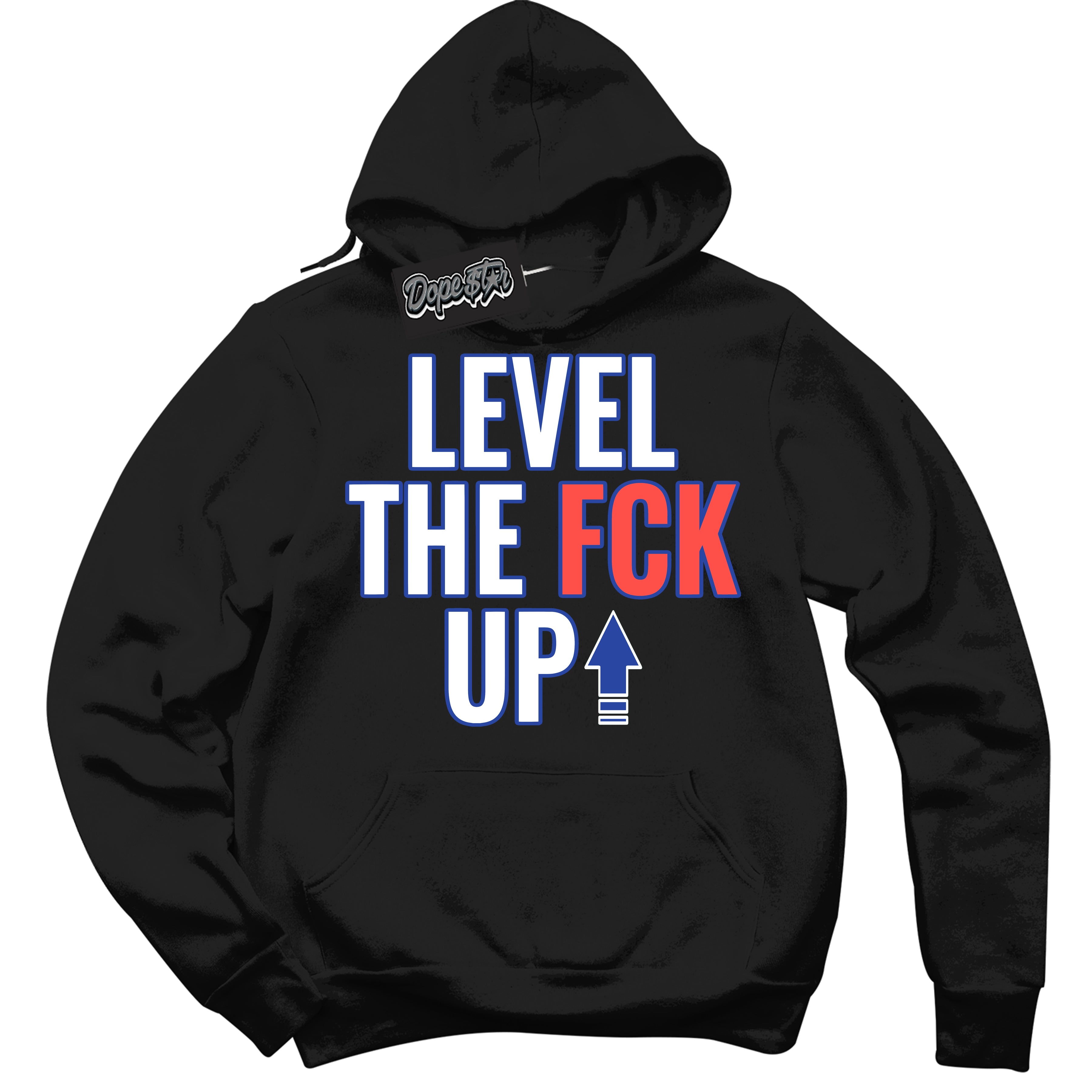 Cool Black Hoodie with “ Level The Fck Up '' design that Perfectly Matches  Ultramarine 180s Sneakers.