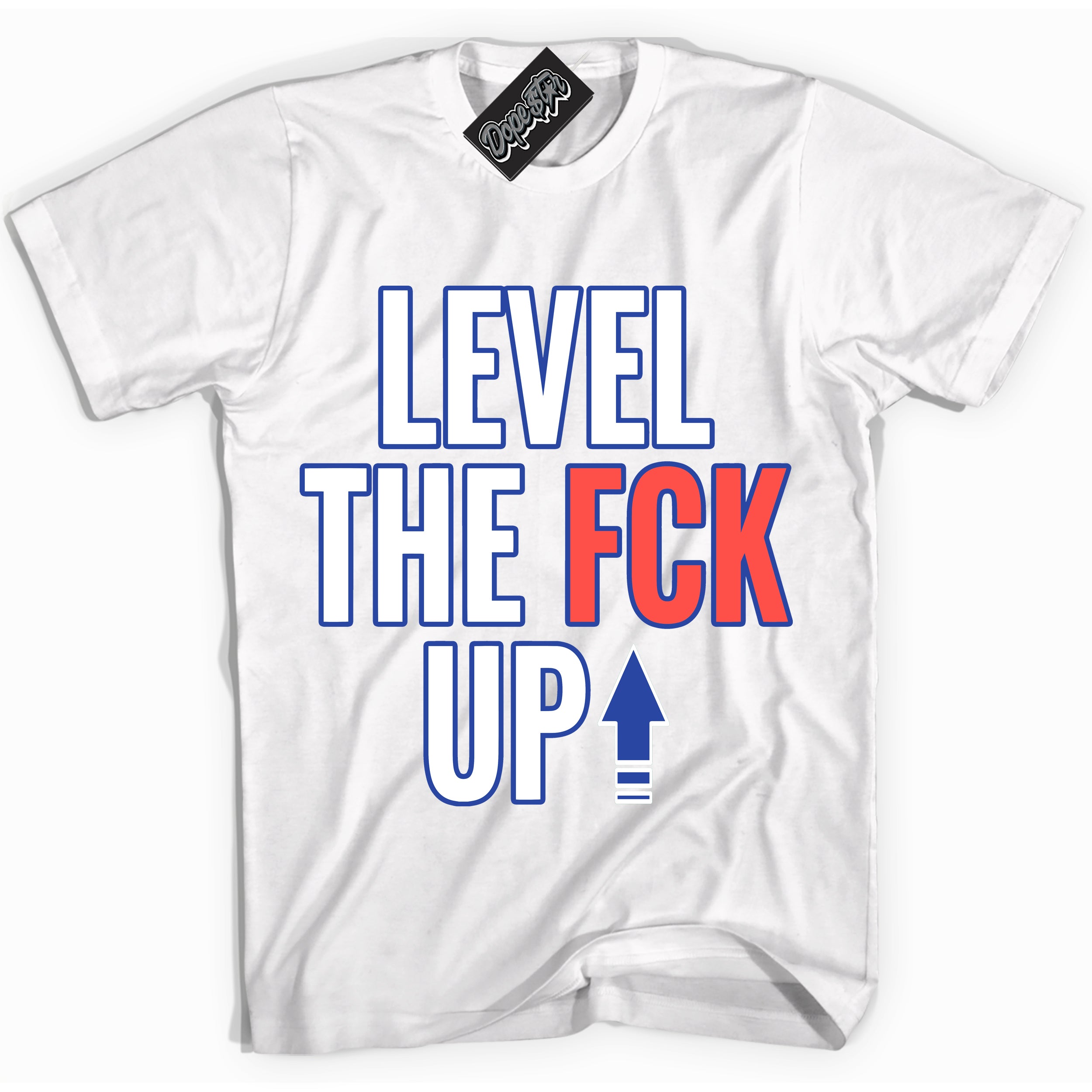 Cool White Shirt with “ Level The Fck Up ” design that perfectly matches Ultramarine 180s Sneakers.