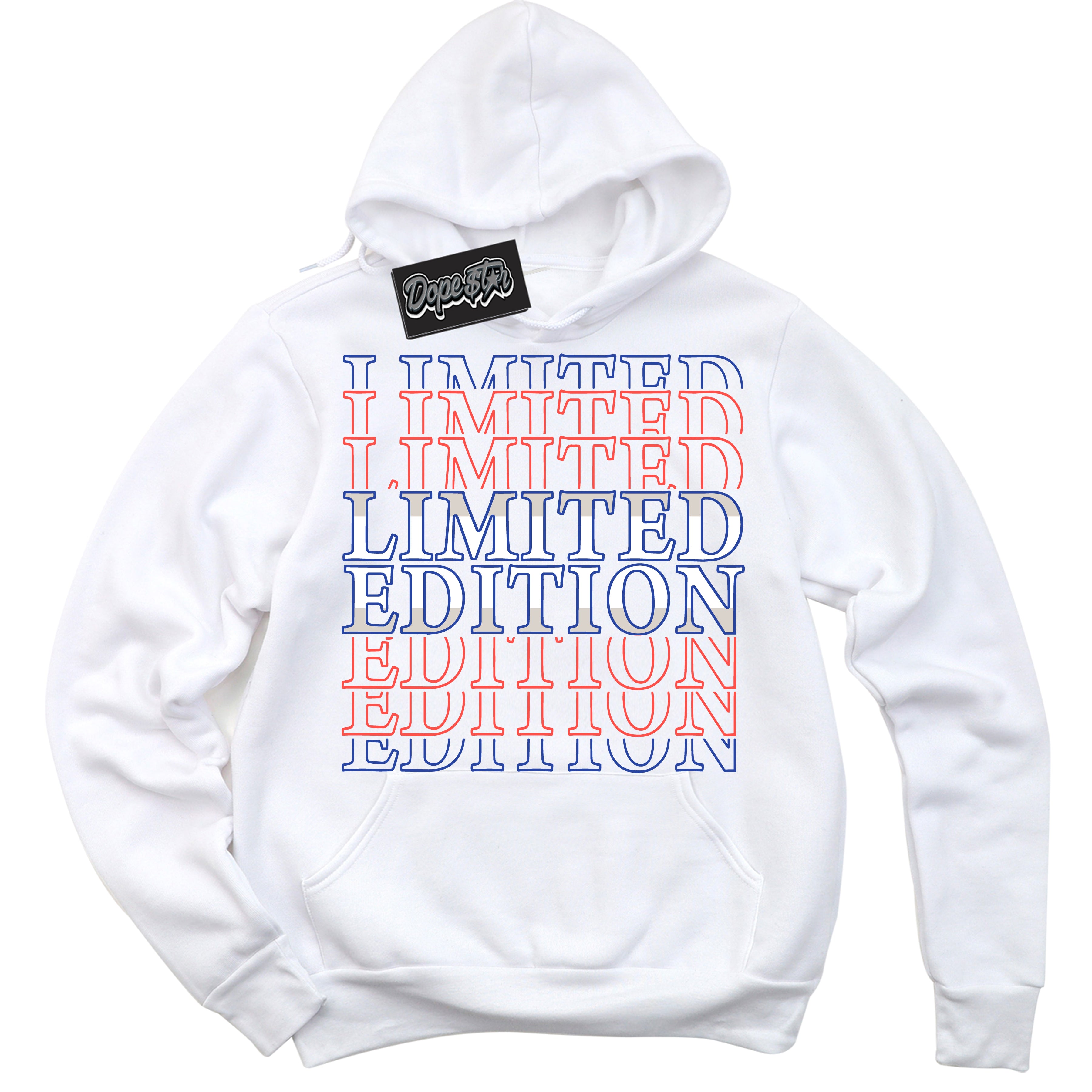 Cool White Hoodie with “ Limited Edition '' design that Perfectly Matches  Ultramarine 180s Sneakers.