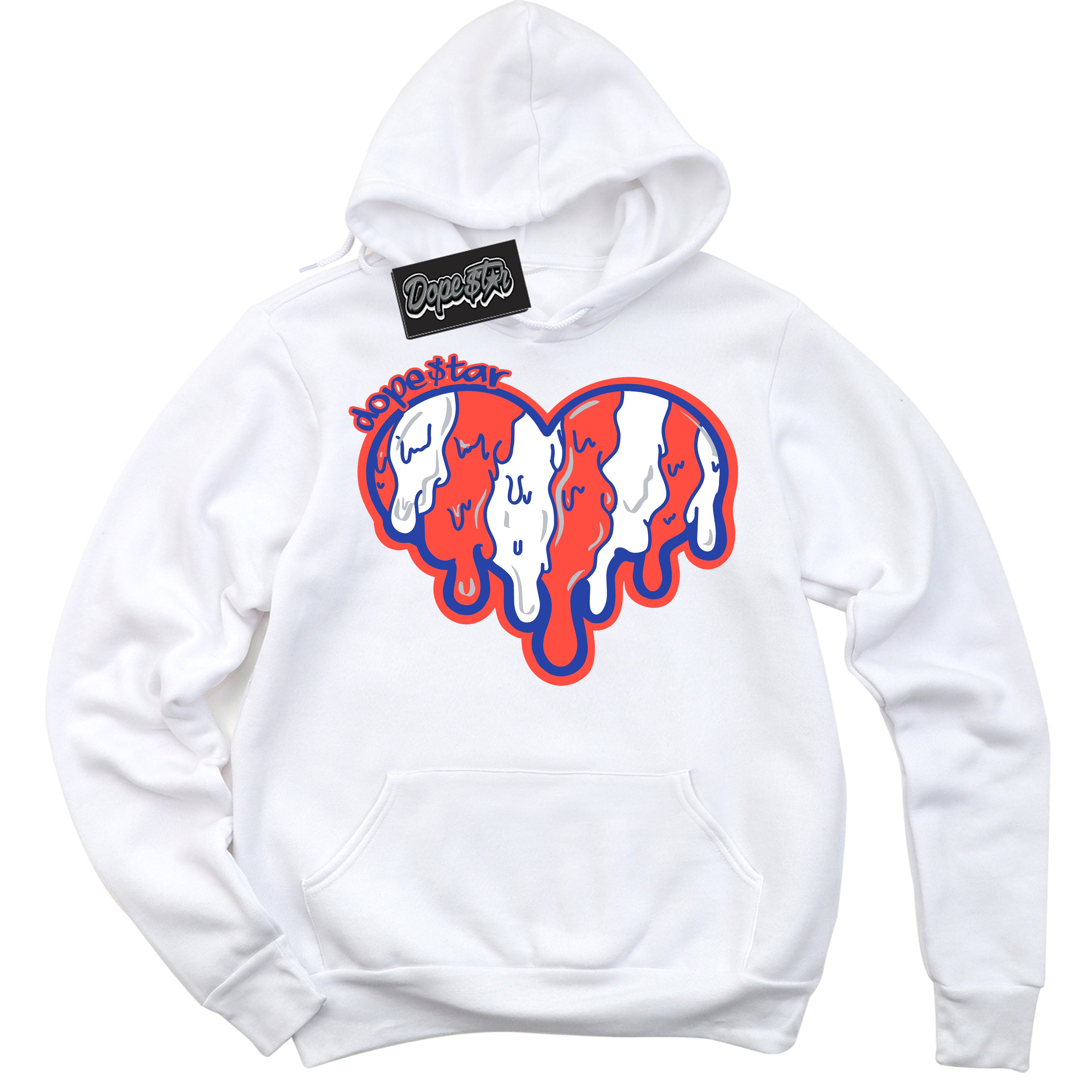 Cool White Hoodie with “ Melting Heart '' design that Perfectly Matches  Ultramarine 180s Sneakers.