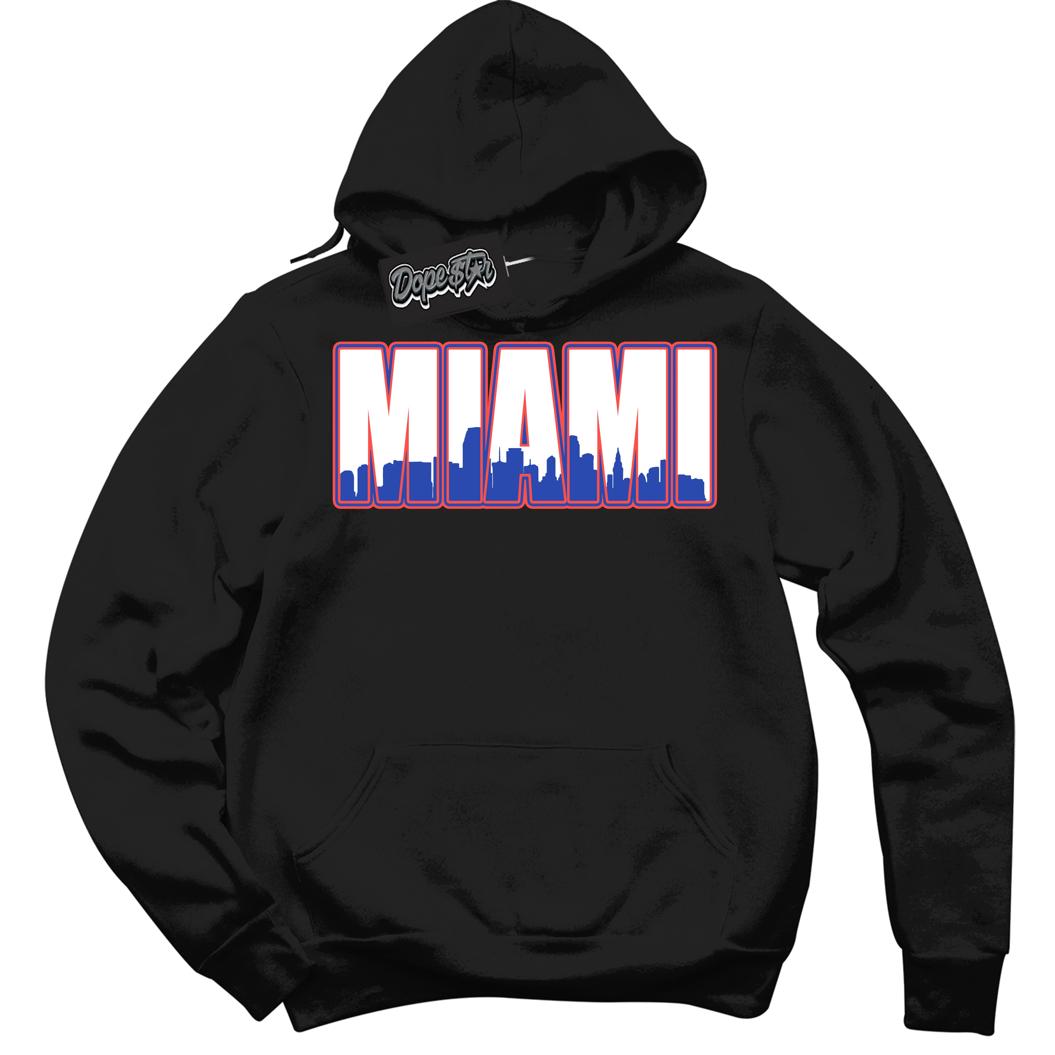 Cool Black Hoodie with “ Miami '' design that Perfectly Matches  Ultramarine 180s Sneakers.