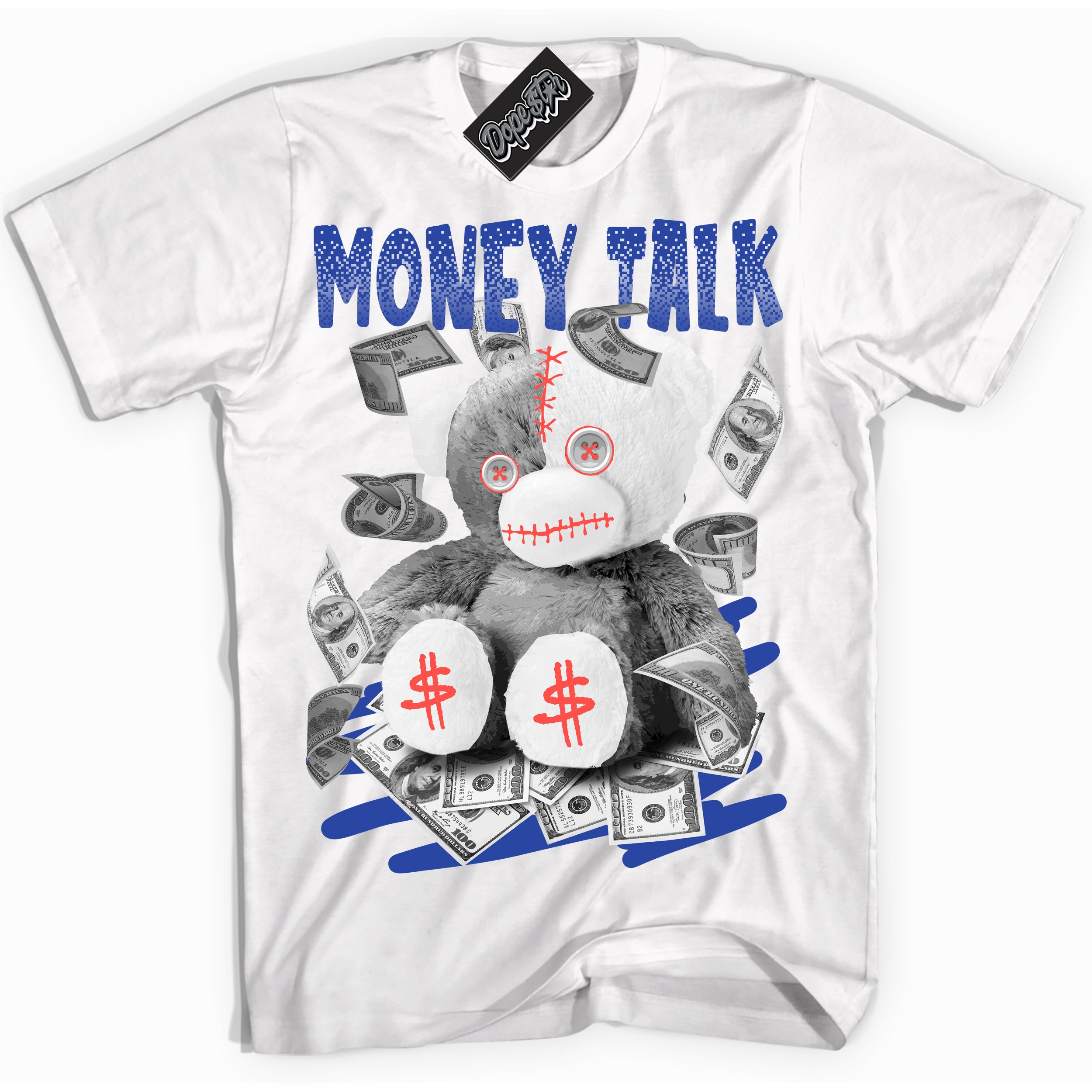 Cool White Shirt with “ Money Talk Bear ” design that perfectly matches Ultramarine 180s Sneakers.