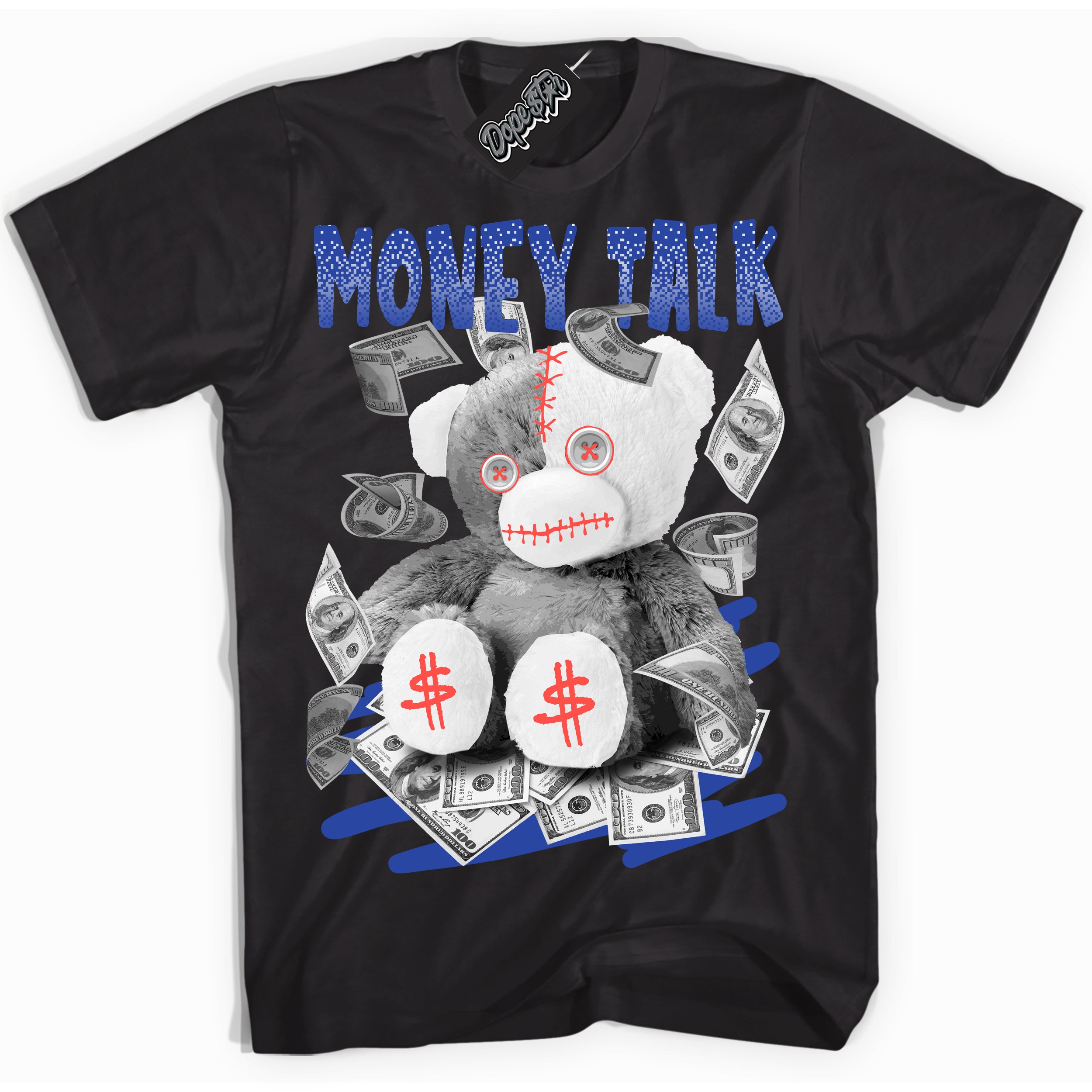 Cool Black Shirt with “ Money Talk Bear ” design that perfectly matches Ultramarine 180s Sneakers.