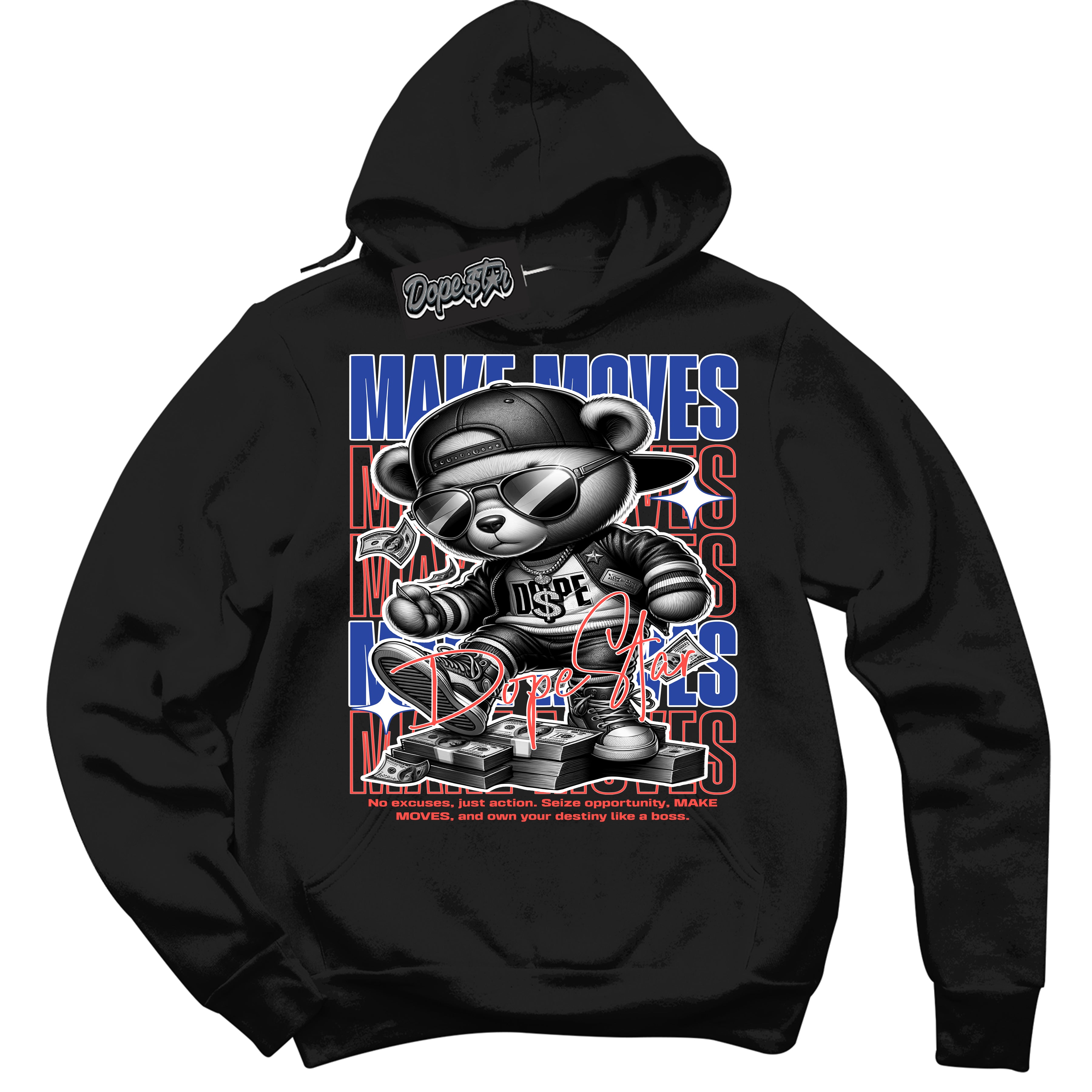 Cool Black Hoodie with “ Makin Moves ”  design that Perfectly Matches Ultramarine 180s Sneakers.